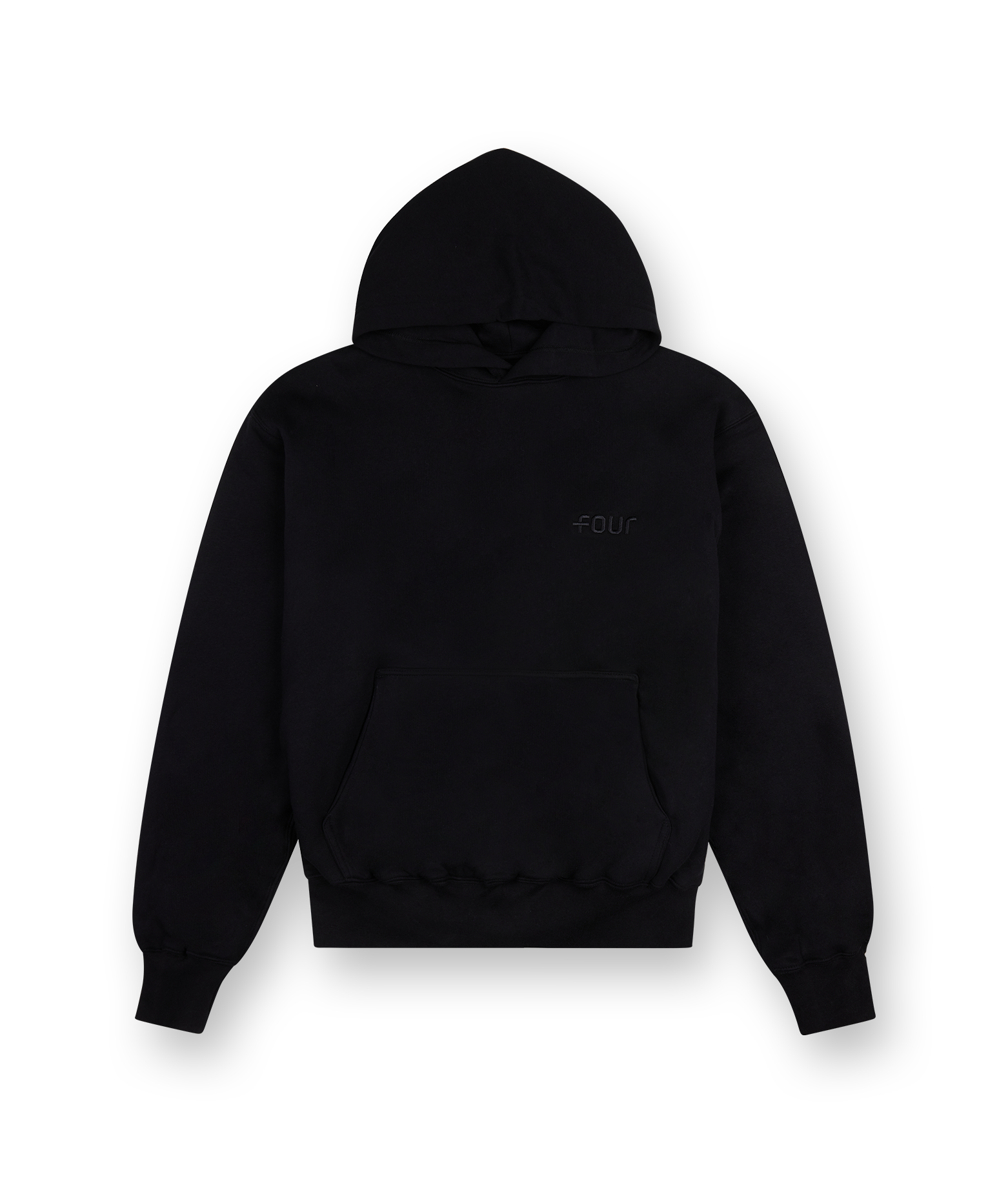 Double Layered Hoodie Logo Embroidery All Black FOUR Amsterdam