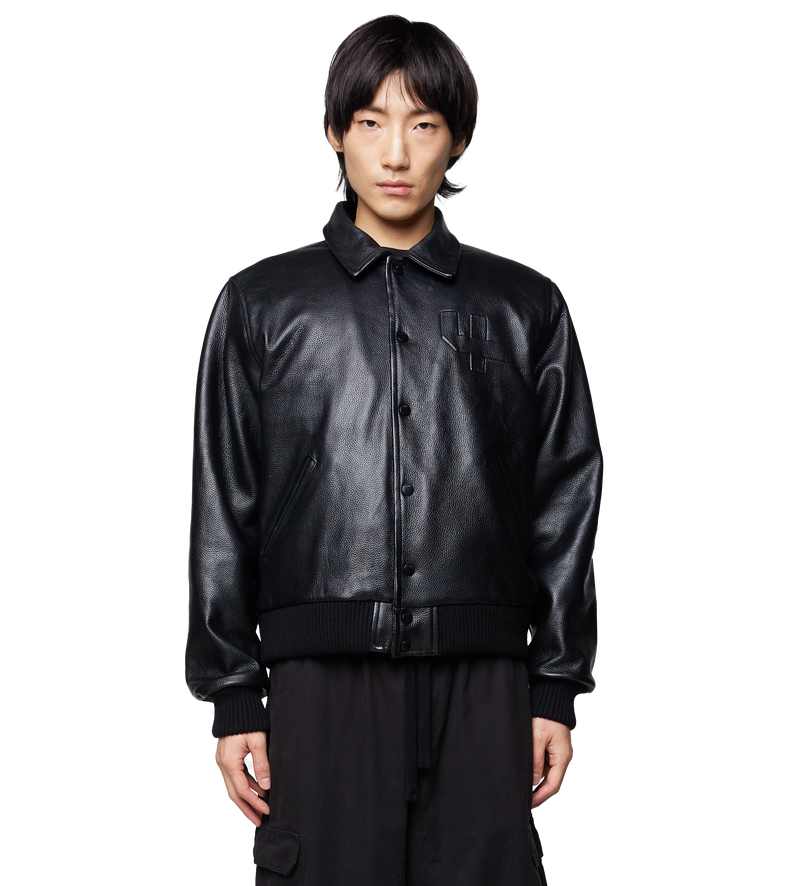 Leather Varsity Jacket All Black - M