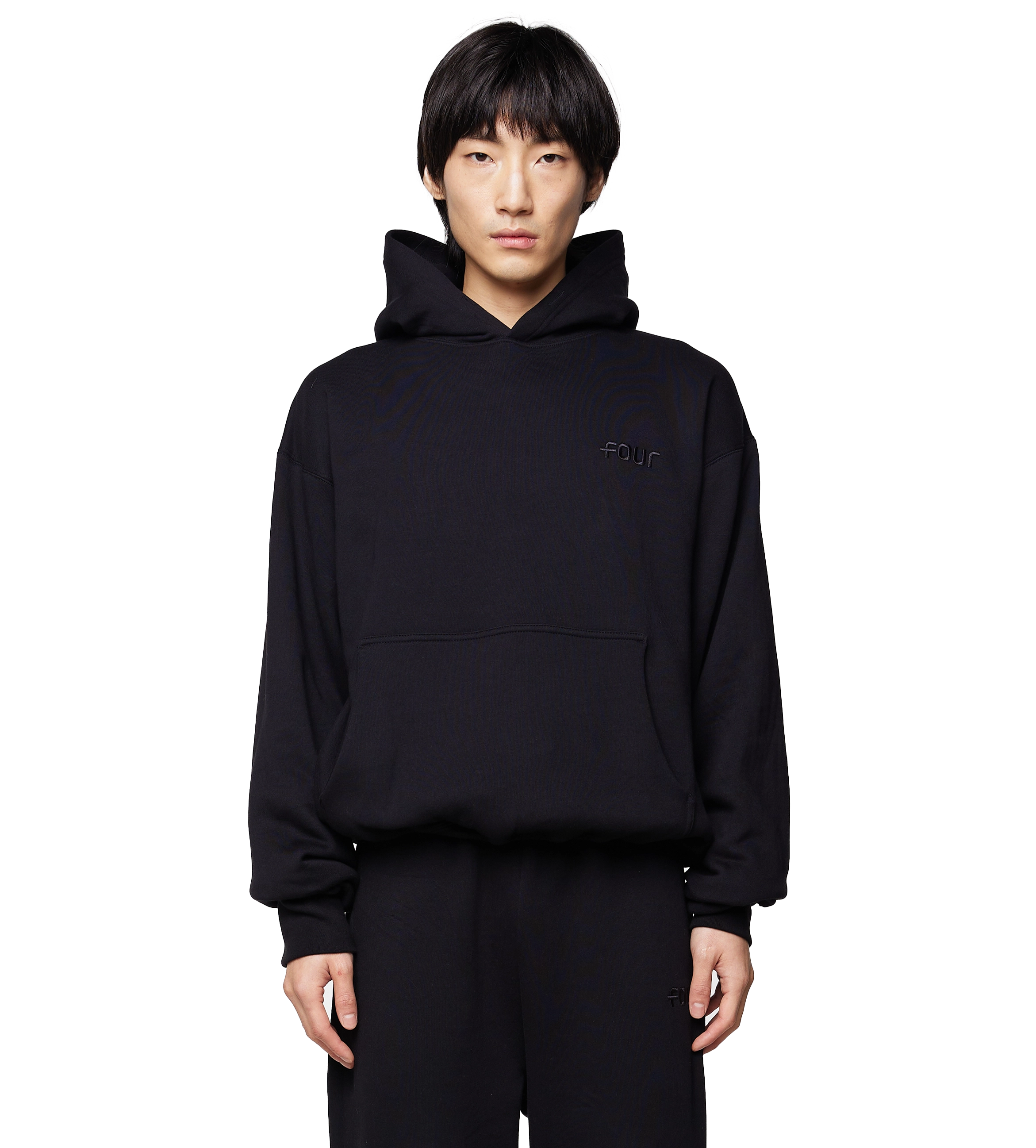 Double Layered Hoodie Logo Embroidery All Black