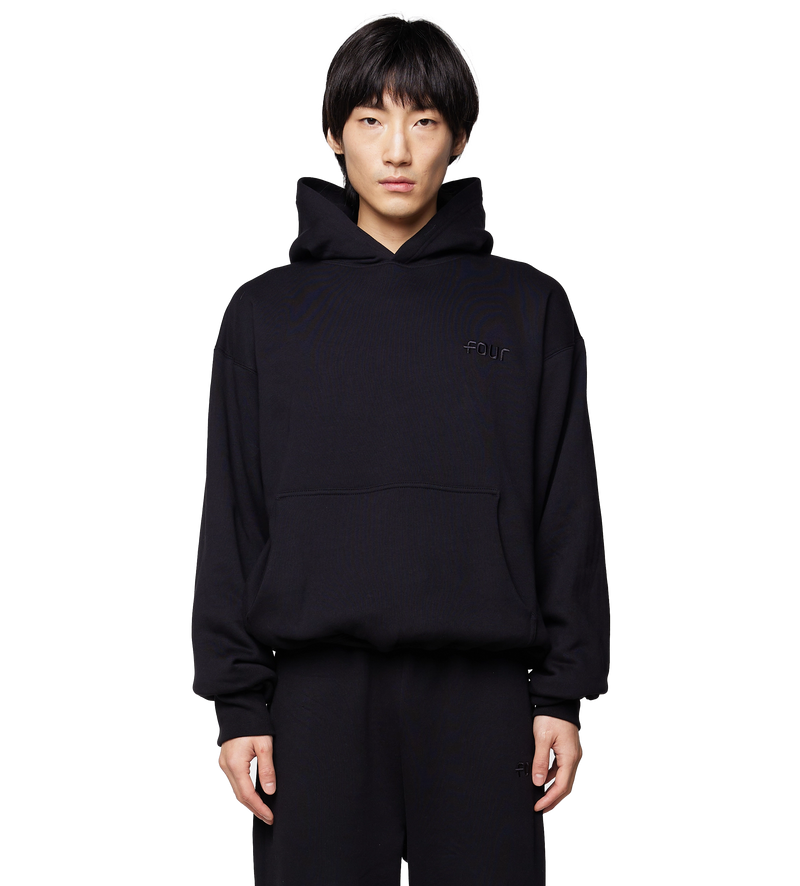 Double Layered Hoodie Logo Embroidery All Black - XS