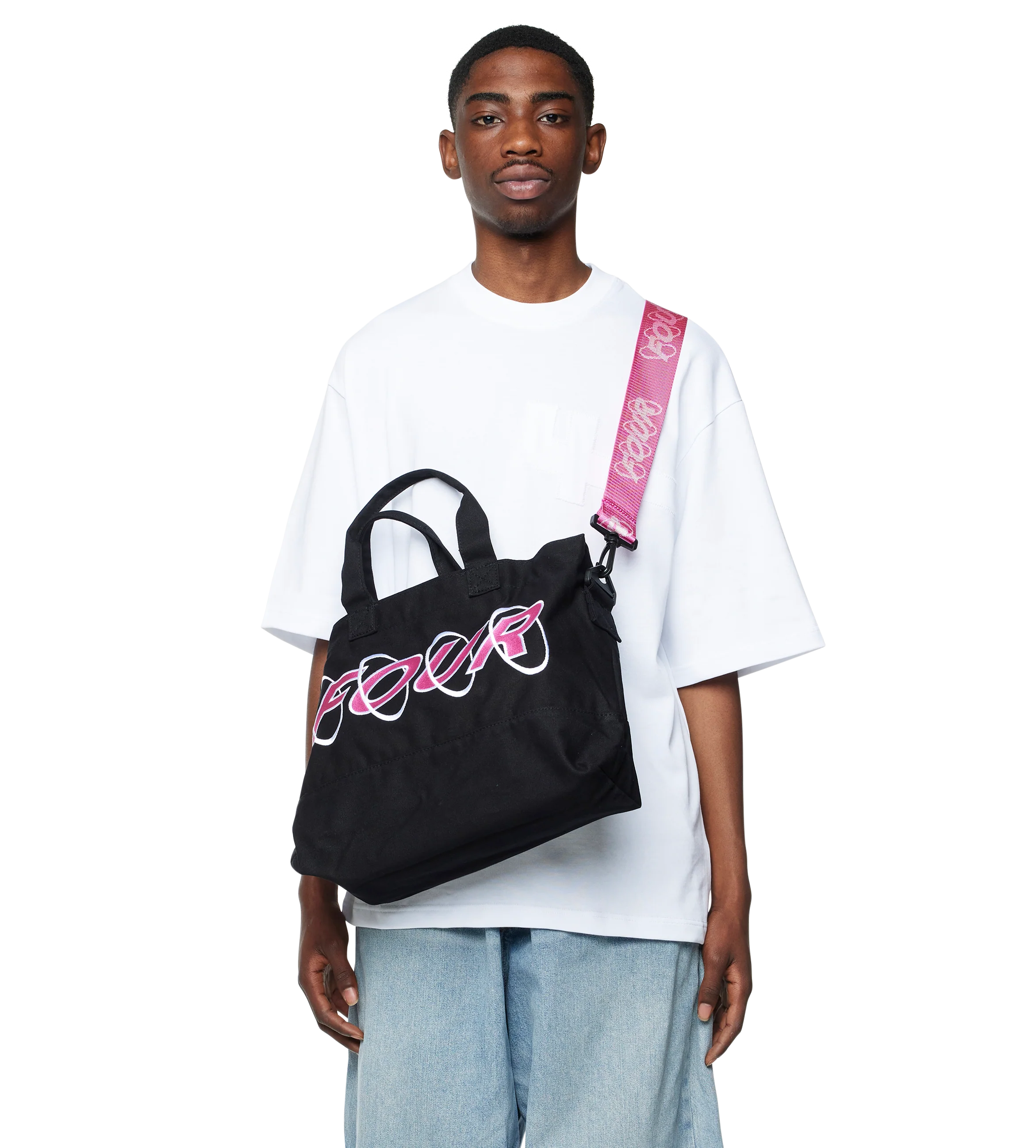 Circles Embroidery Shopper White/ Pink