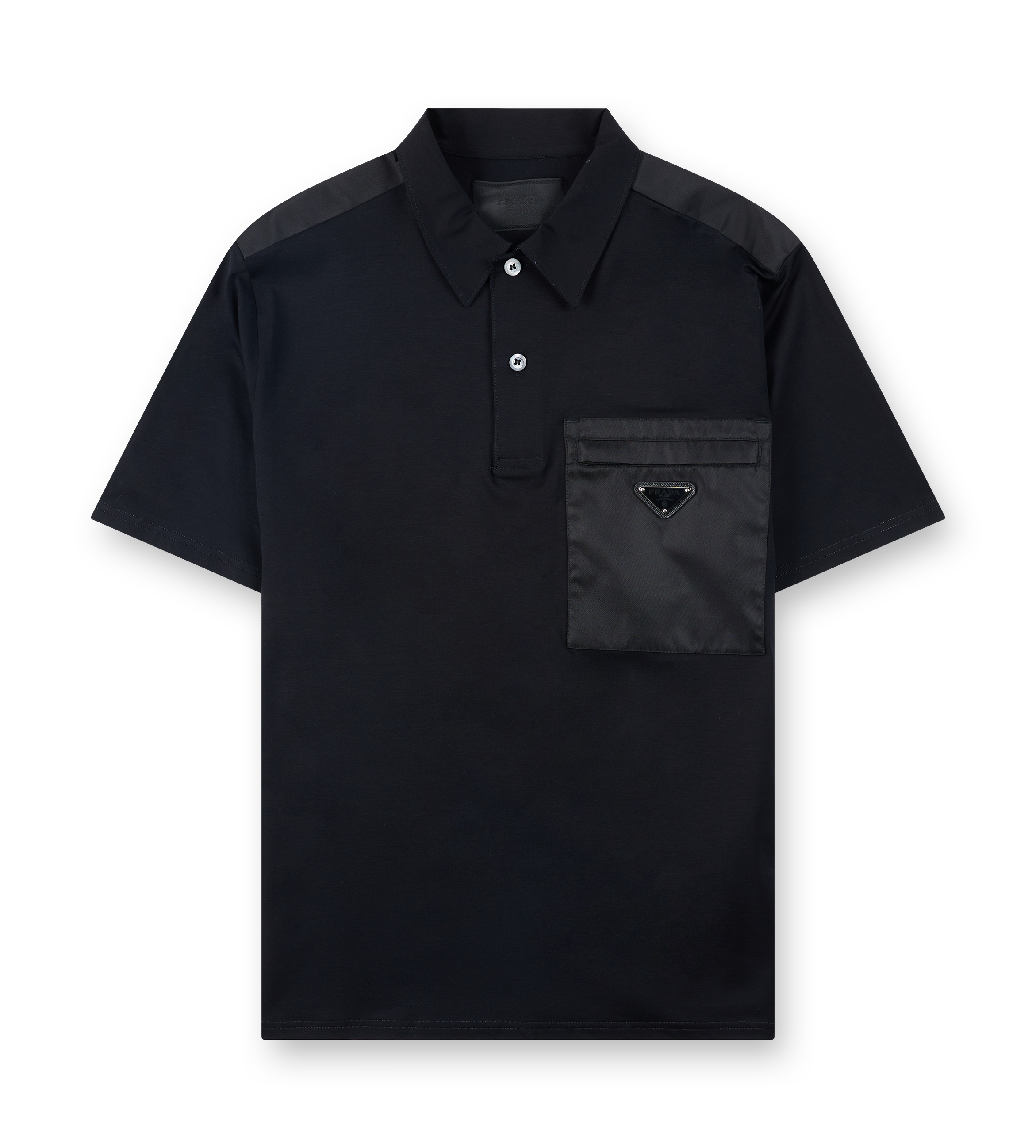 Prada Stretch Cotton Polo Shirt with Re-Nylon Details in Black Prada Stretch Cotton Polo Shirt with Re-Nylon Details in Black