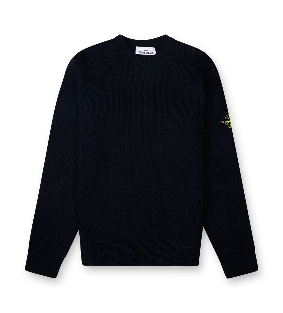 Stone Island Crewneck Jumper with Reverse Stitch Details in Navy Blue