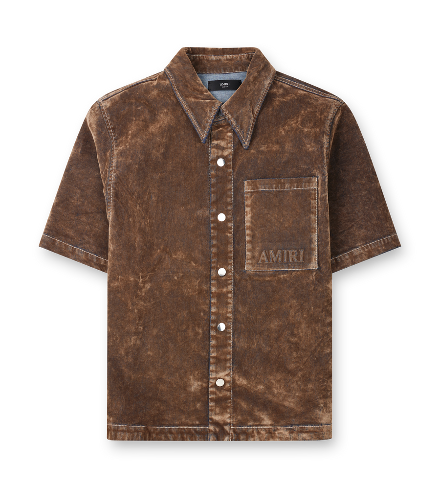 Amiri Velvet Camp Shirt in Tan