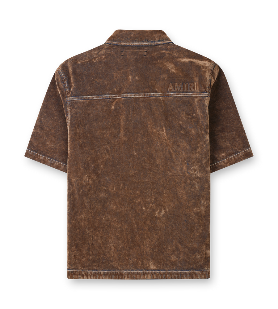 Amiri Velvet Camp Shirt in Tan