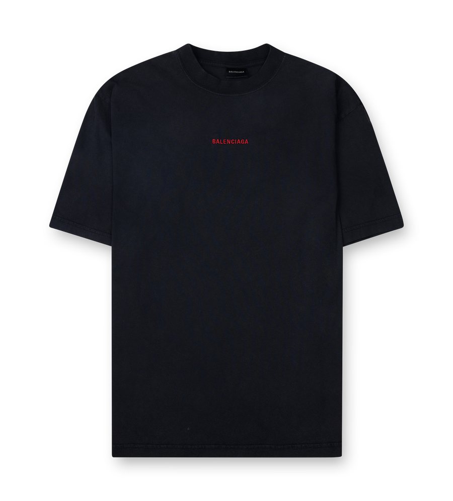 Balenciaga Back T-Shirt Medium Fit Faded Dry Jersey in Faded Black/Red