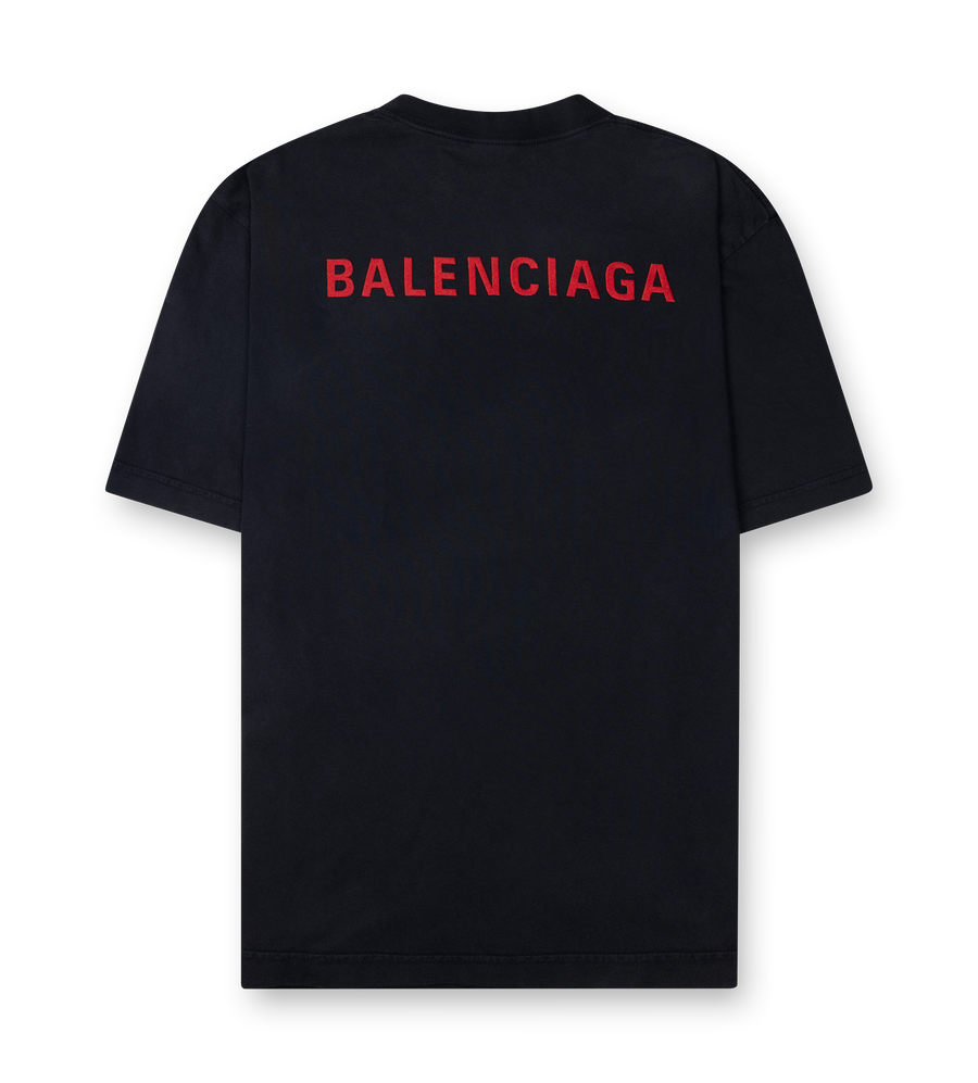 Balenciaga Back T-Shirt Medium Fit Faded Dry Jersey in Faded Black/Red