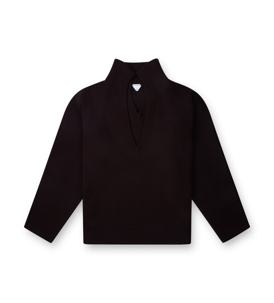 Bottega Veneta Compact Wool Sweater in Ebony Brown
