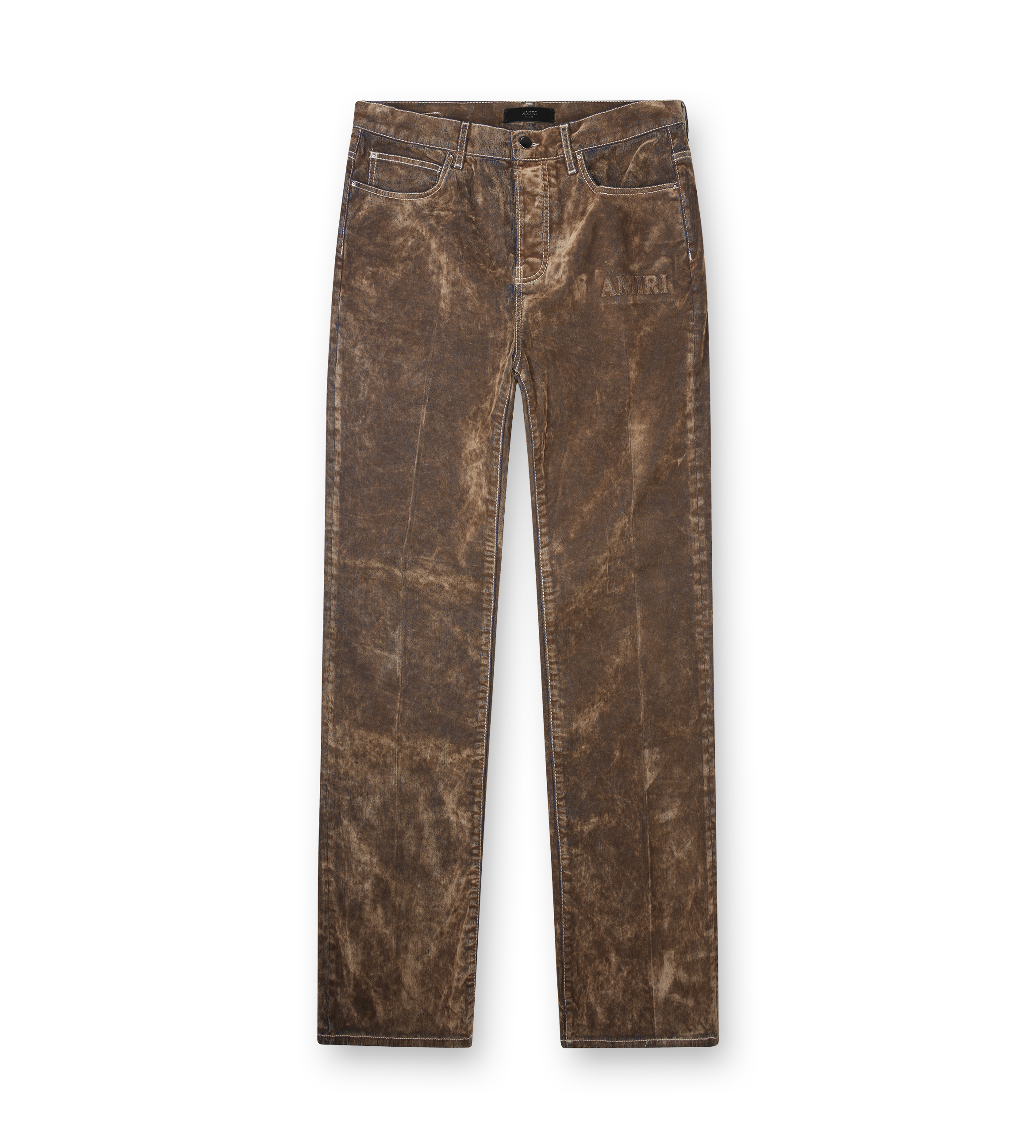 AMIRI Embroidered Flare Jeans in Brown Velvet Denim