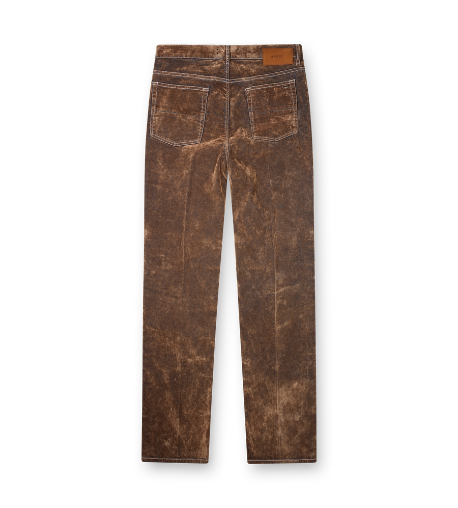 AMIRI Embroidered Flare Jeans in Brown Velvet Denim