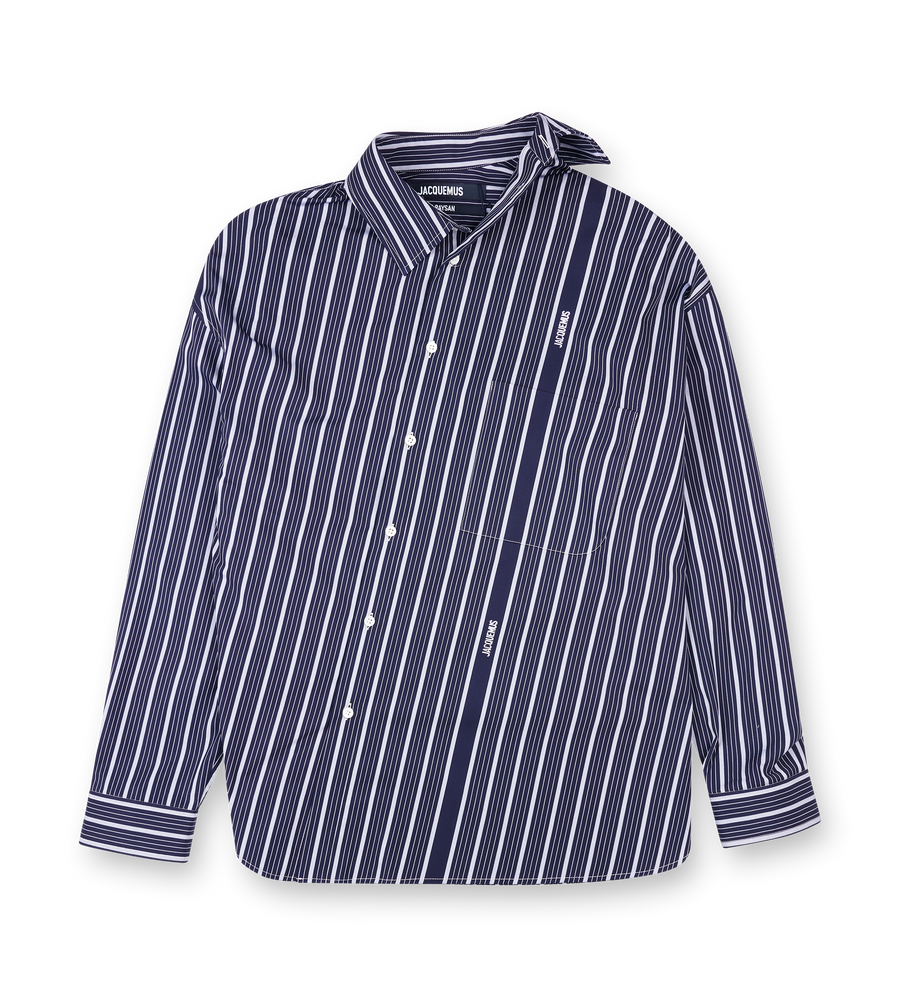 Jacquemus The Cuadro Long-Sleeve Shirt in Navy/White
