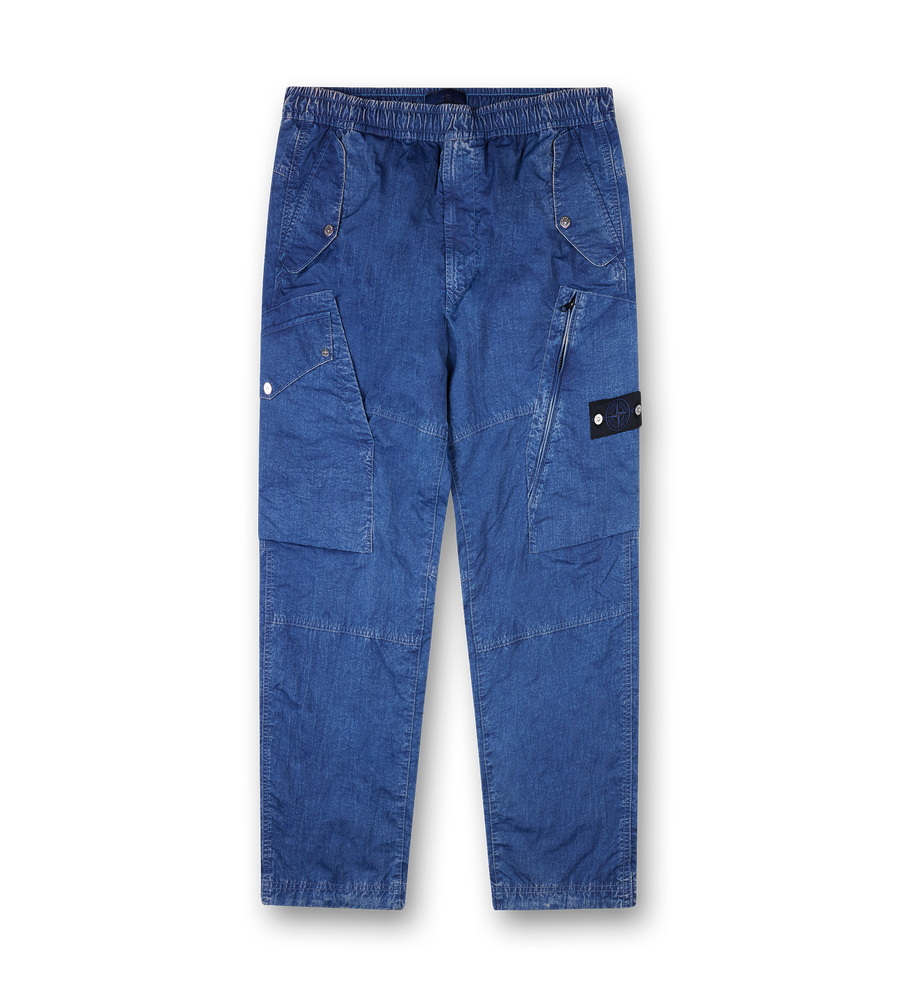Stone Island Hollow Fibre Nylon Cargo Denim Trousers in Indigo