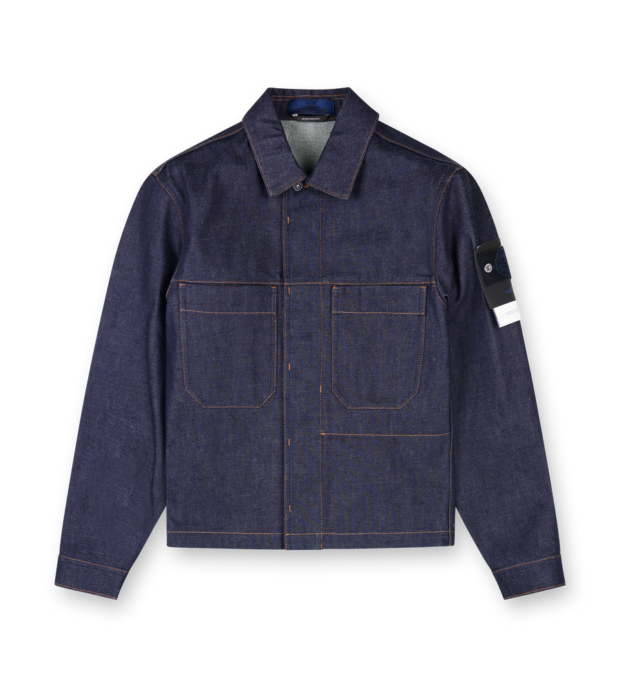 Stone Island Indigo Denim-Raw Coach Jacket in Blue Raw