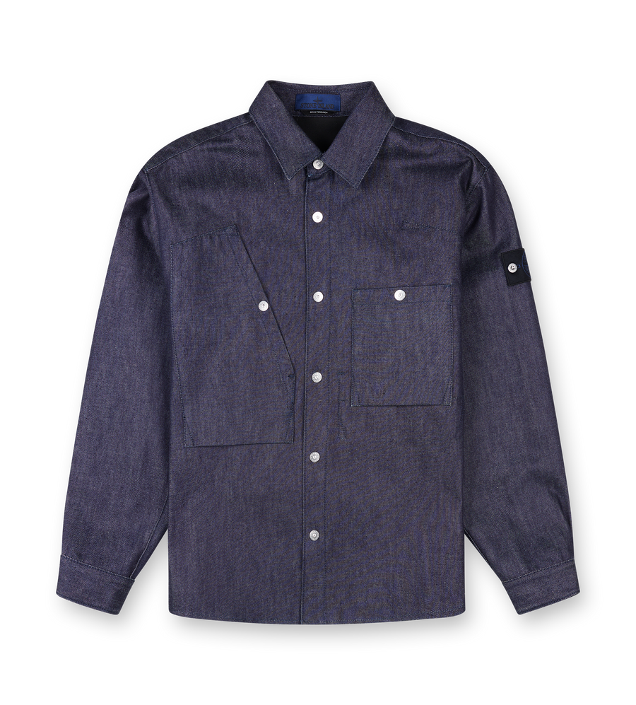 Stone Island Indigo Denim-Raw Overshirt in Blue Raw