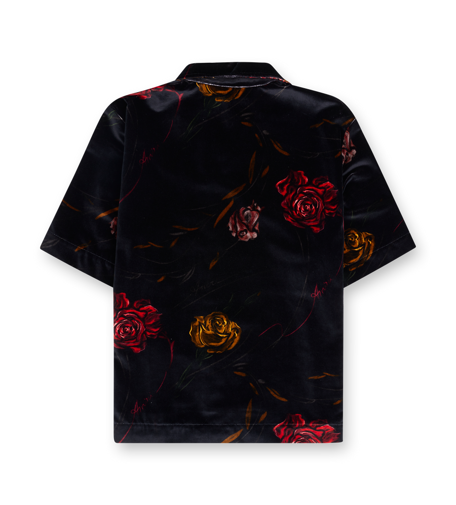 AMIRI Rose-Print Velvet Shirt in Black