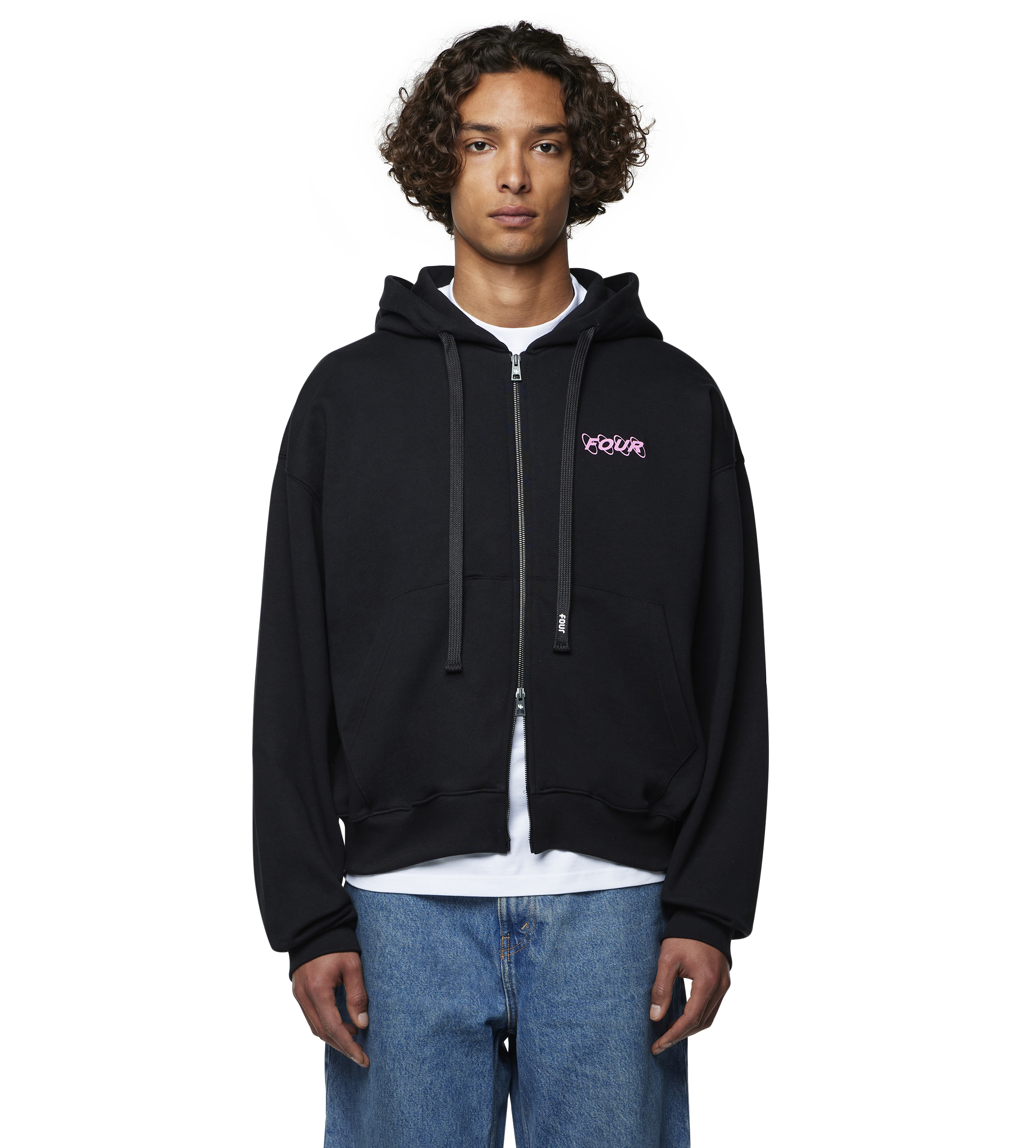 Circles Boxy Zip Up Hoodie Black/ Pink