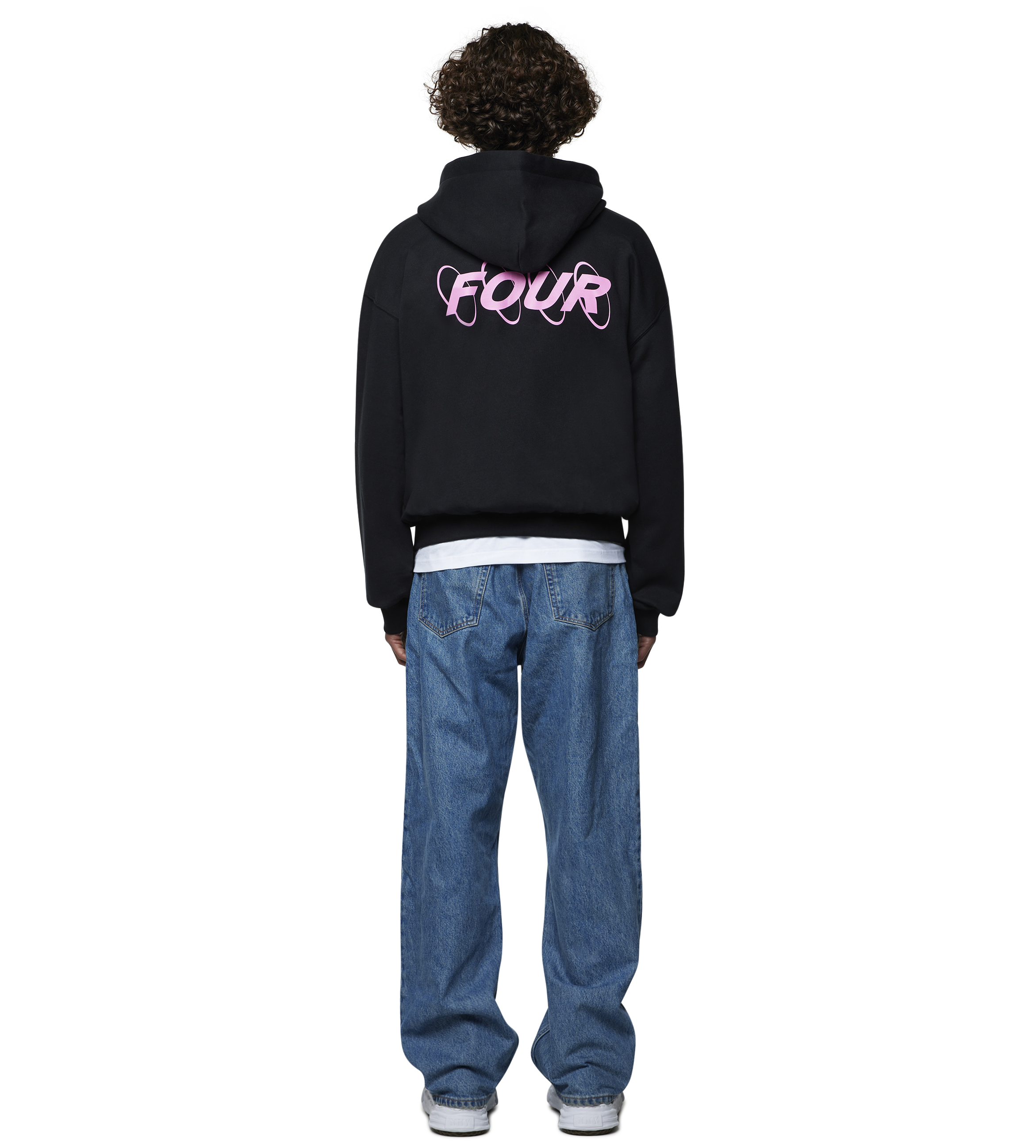 Circles Boxy Zip Up Hoodie Black/ Pink