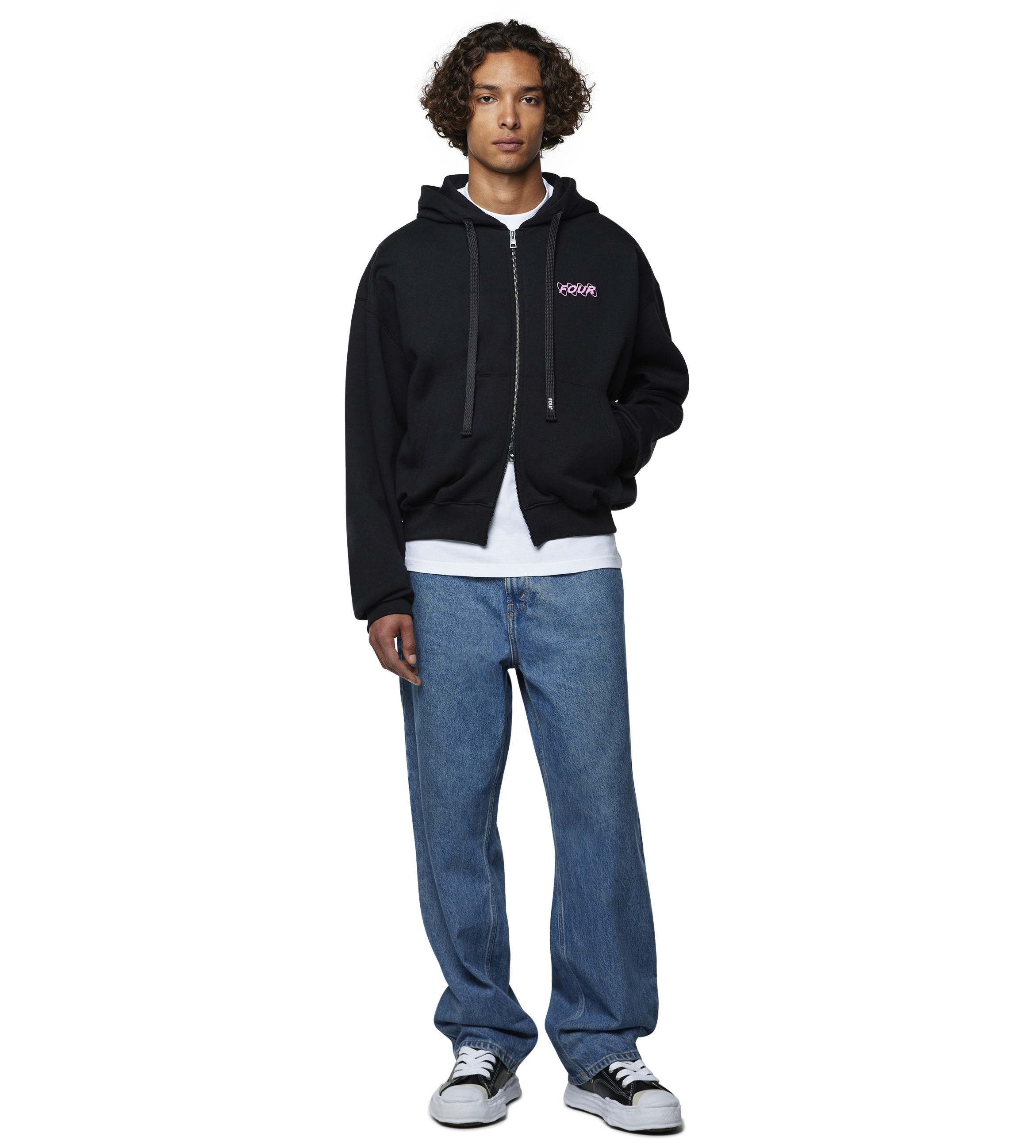 Circles Boxy Zip Up Hoodie Black/ Pink