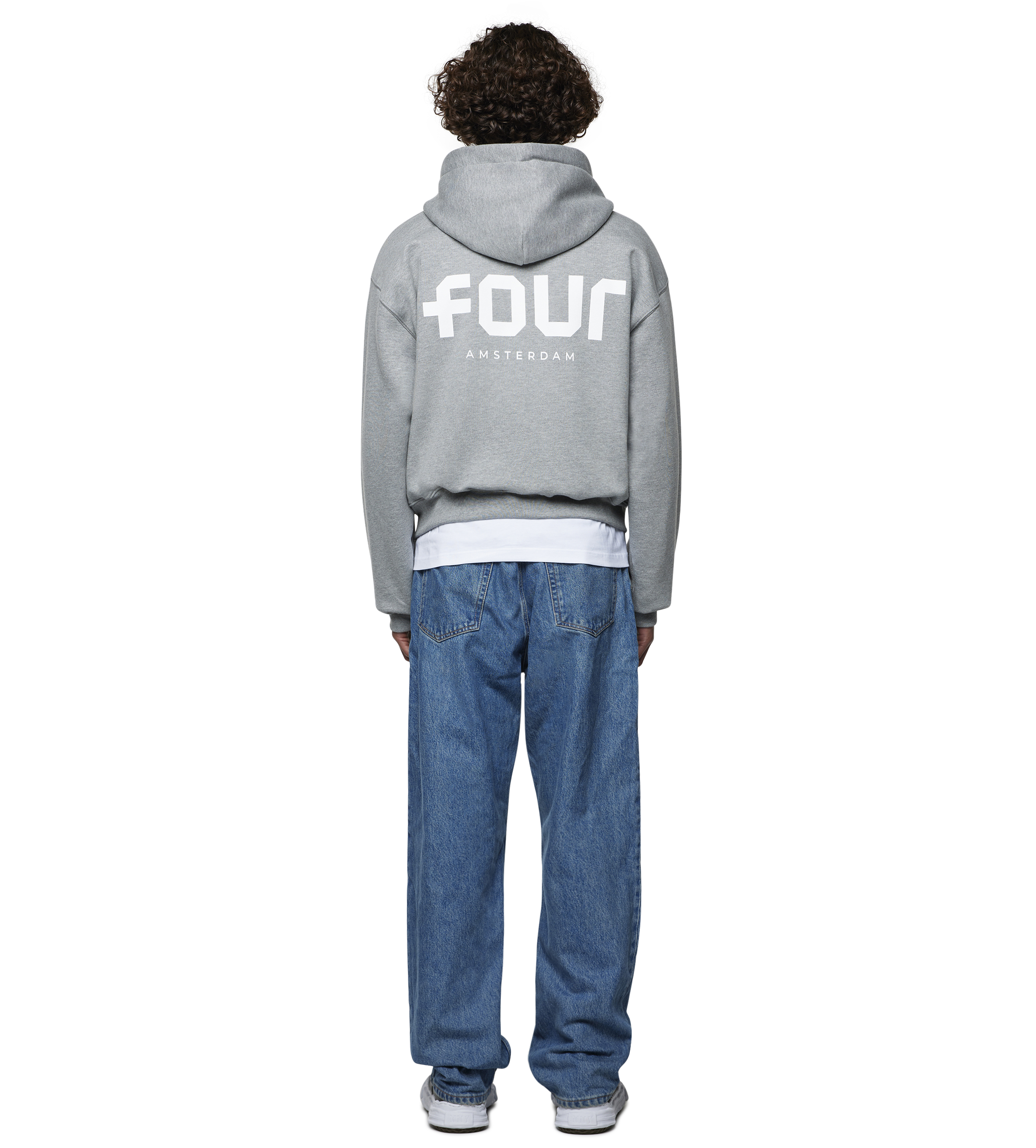 Logo Boxy Zip Up Hoodie Grey Melange