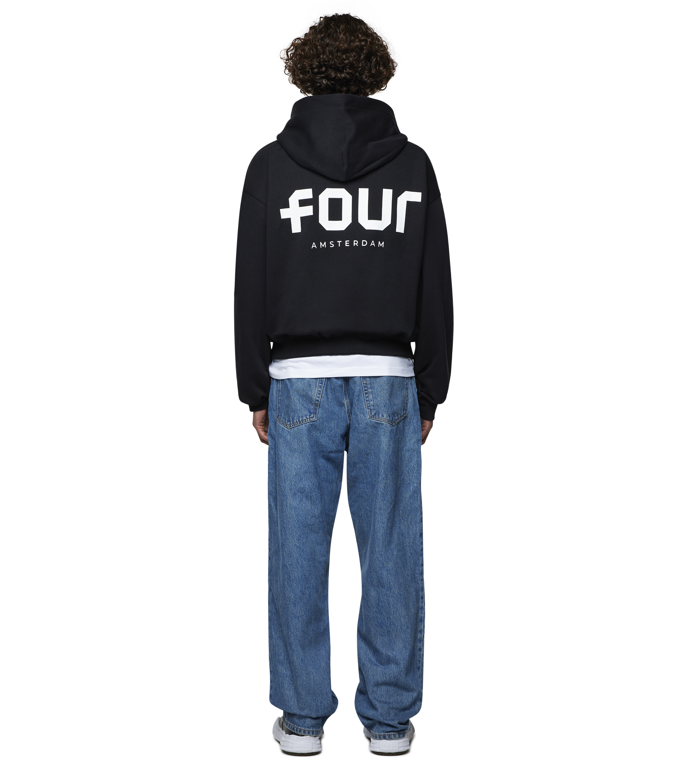 Logo Boxy Zip Up Hoodie Black