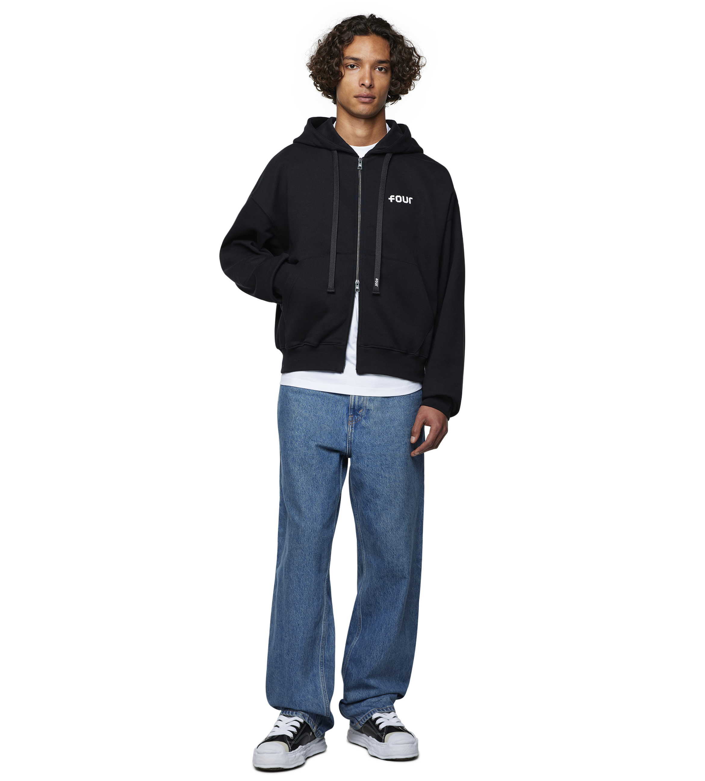 Logo Boxy Zip Up Hoodie Black