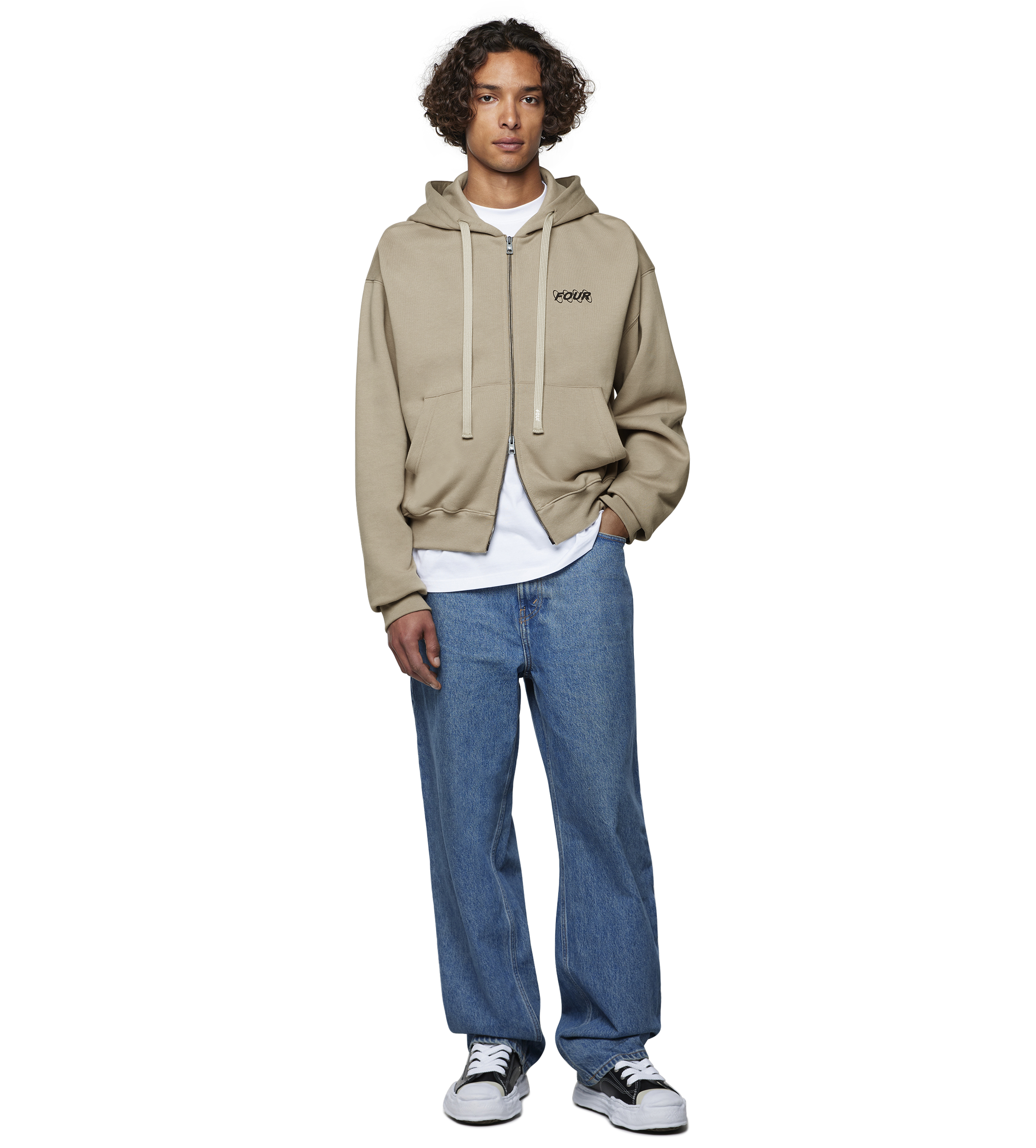 Circles Boxy Zip Up Hoodie Vintage Khaki