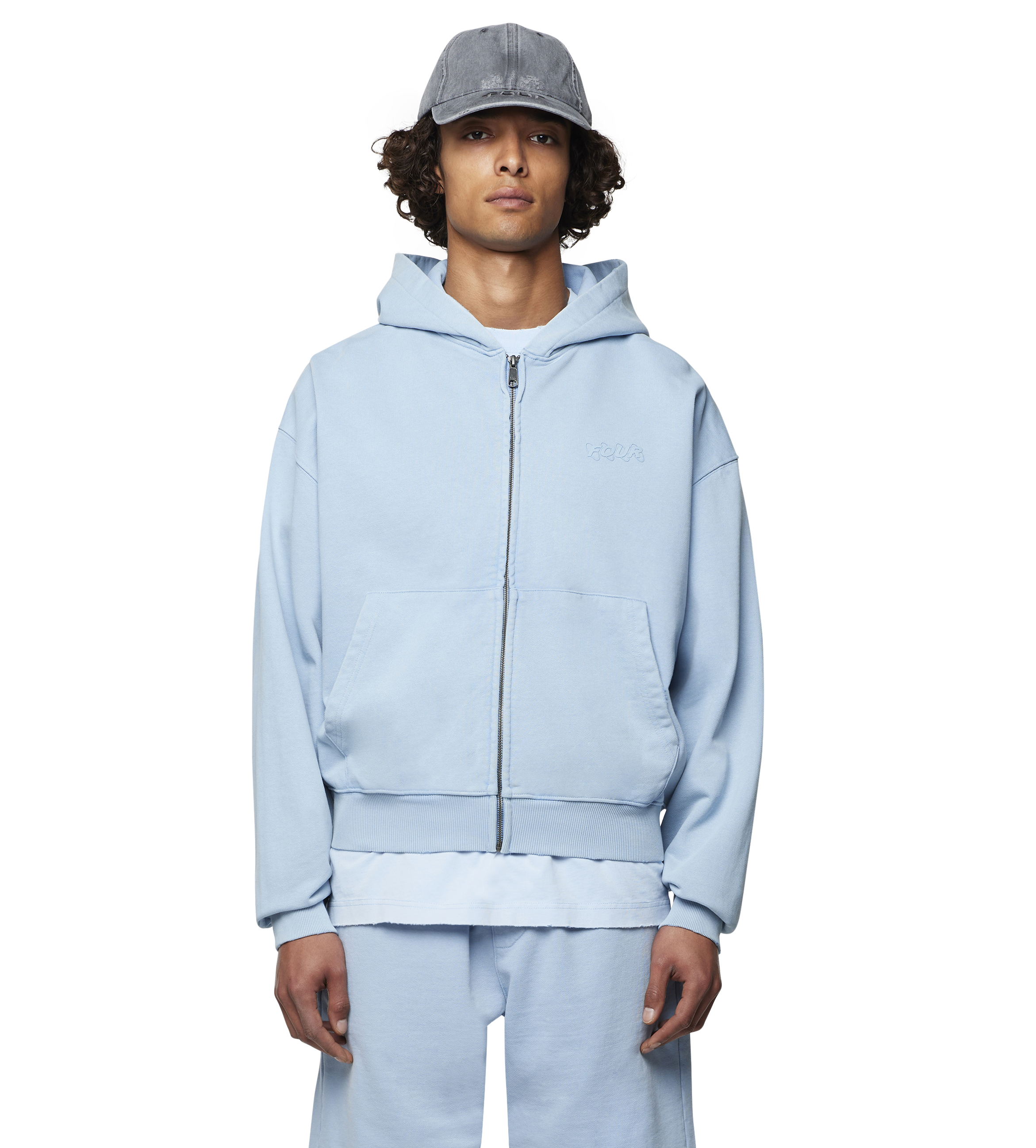 Circles Zip Up Hoodie Washed Ice Blue