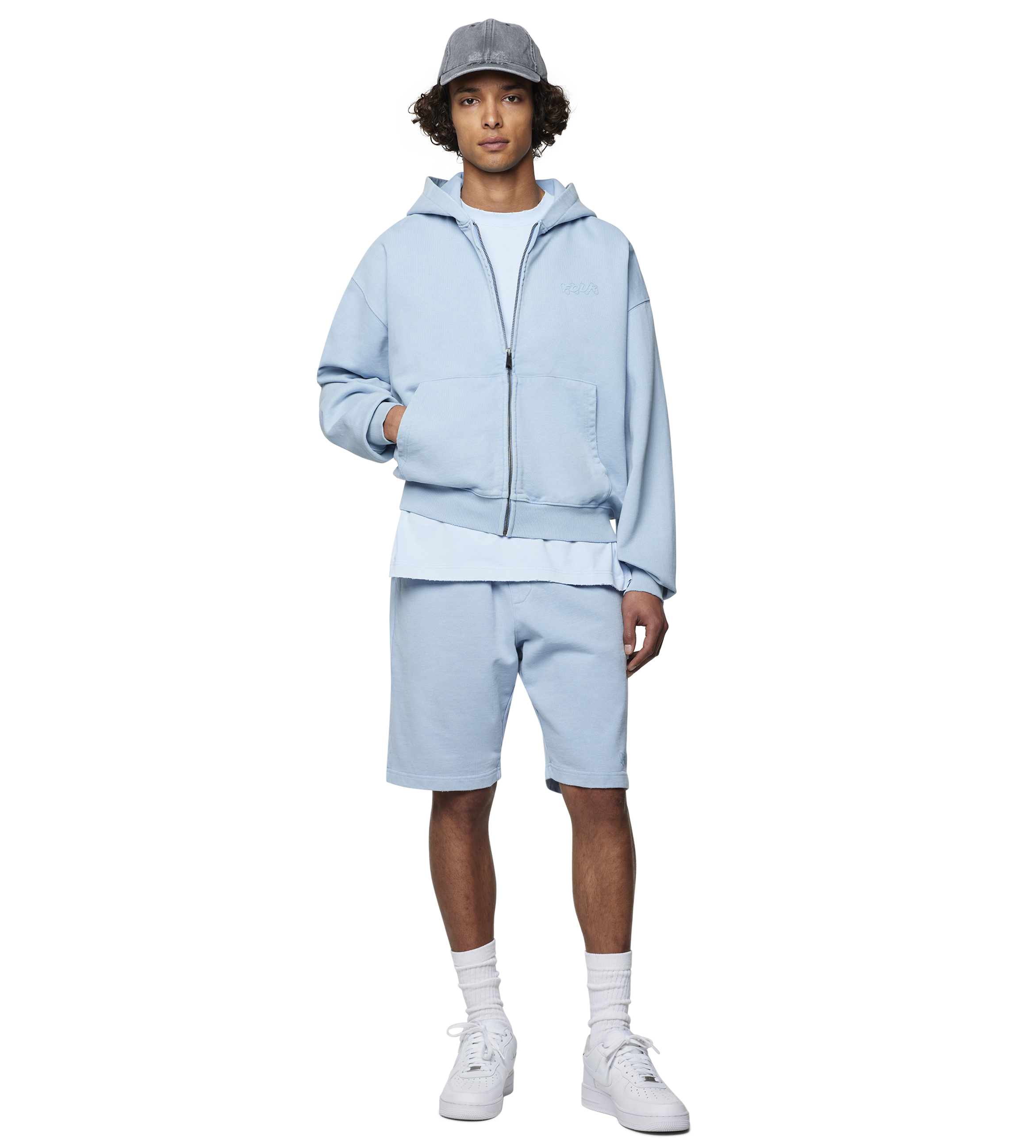Circles Zip Up Hoodie Washed Ice Blue