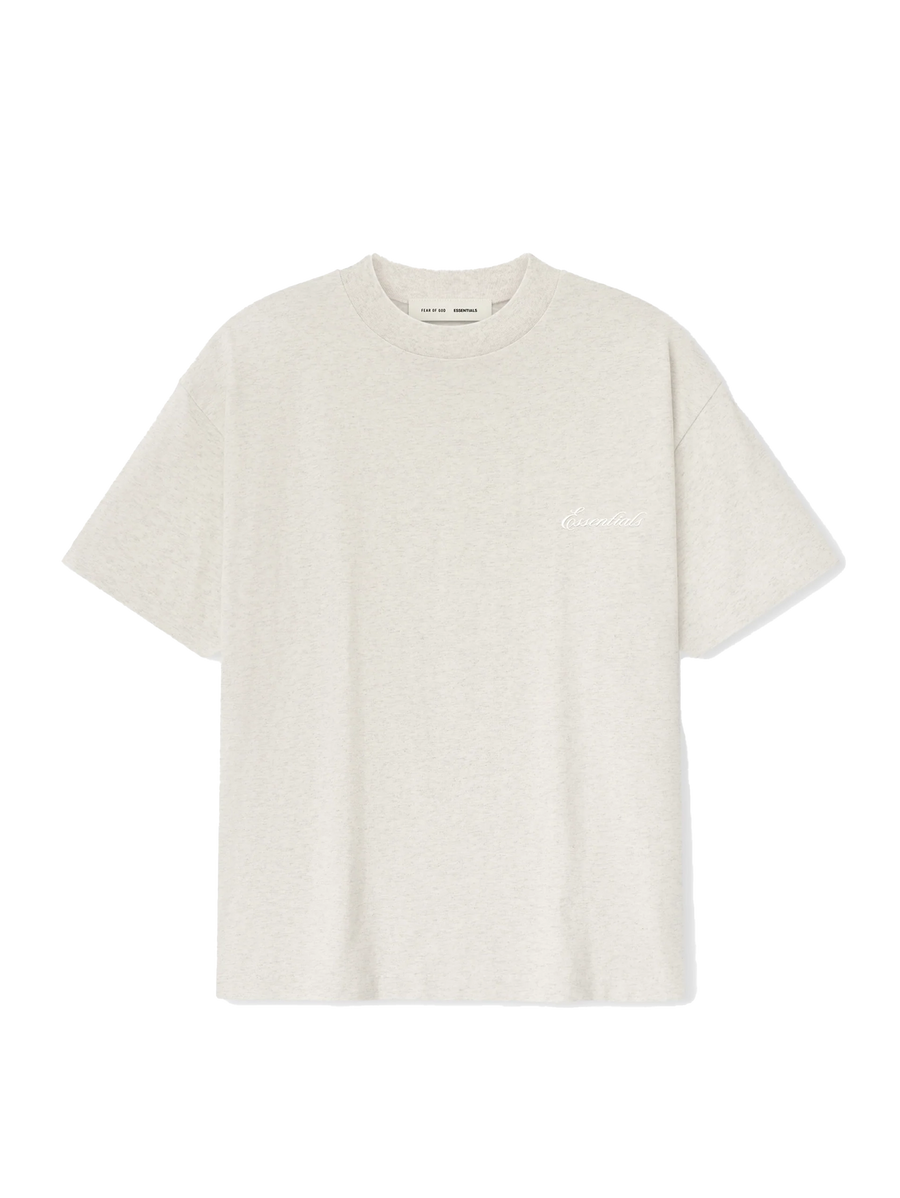 Fear of God Essentials Embroidered Classic Short Sleeve Tee in Oatmeal Heather