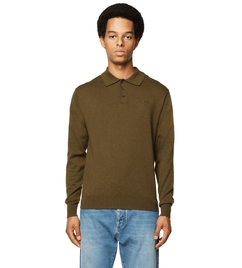 Knitted Long Sleeve Polo Green - XXL
