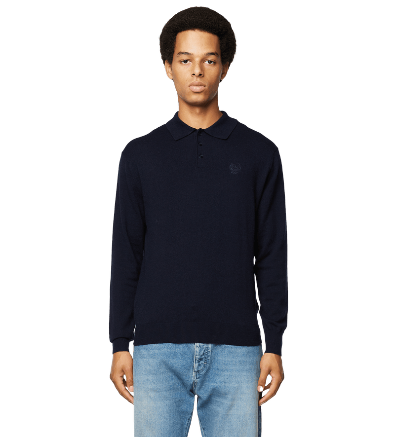 Knitted Long Sleeve Polo Navy - L