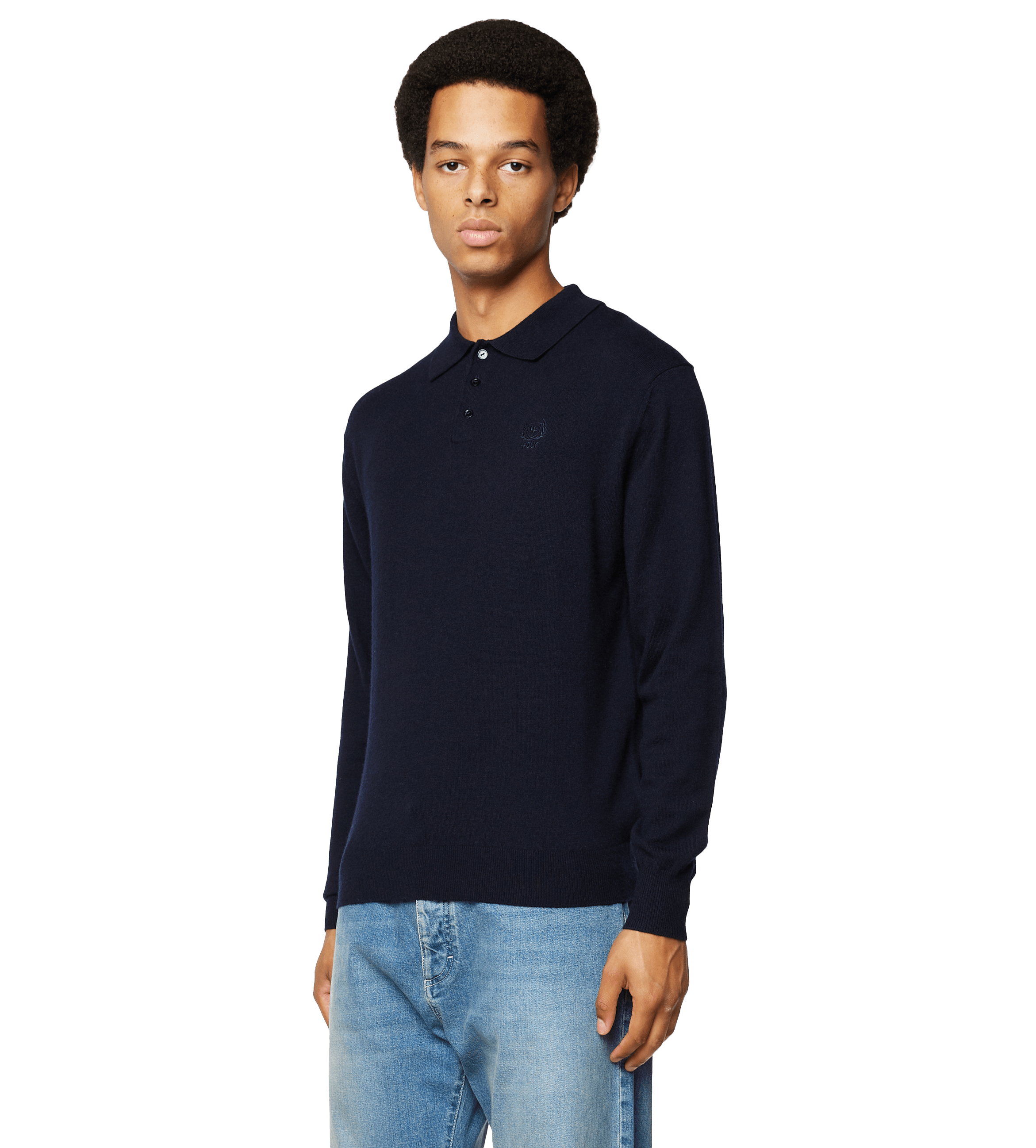 Knitted Long Sleeve Polo Navy