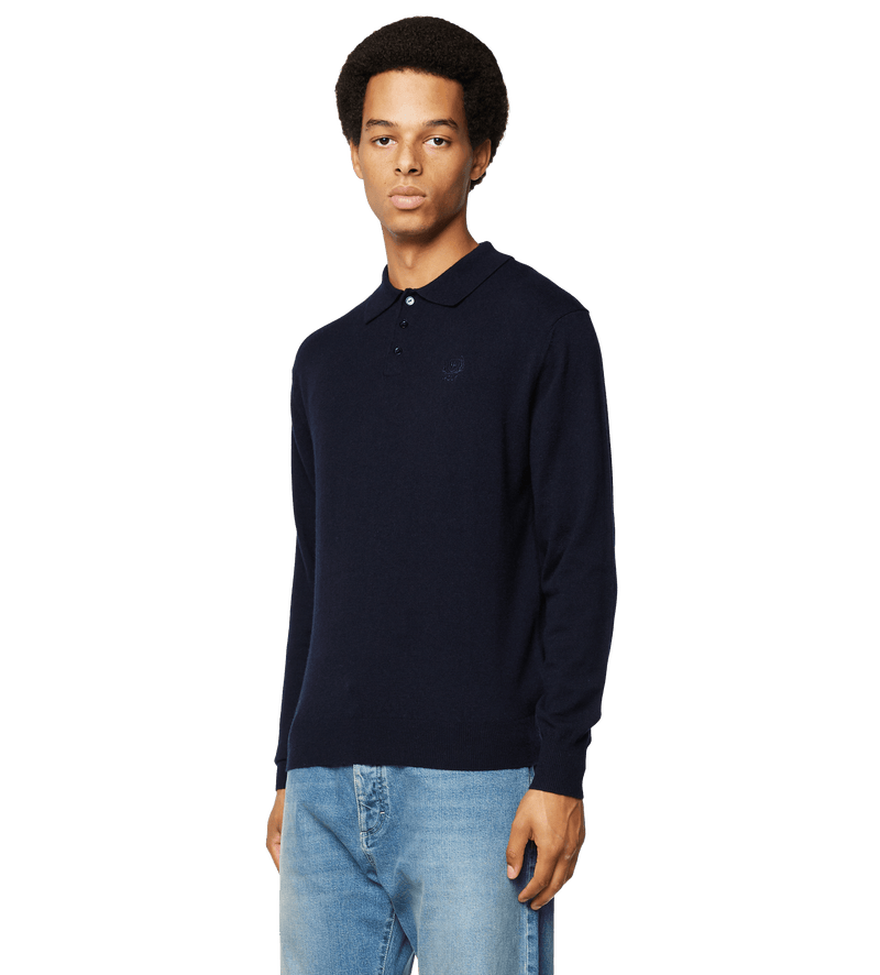Knitted Long Sleeve Polo Navy - L