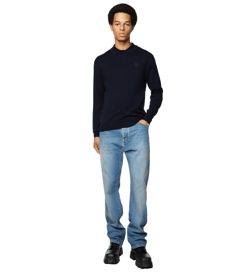 Knitted Long Sleeve Polo Navy - L