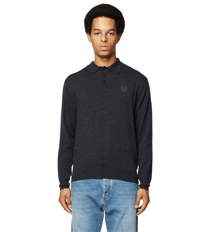 Knitted Long Sleeve Polo Dark Grey - XL