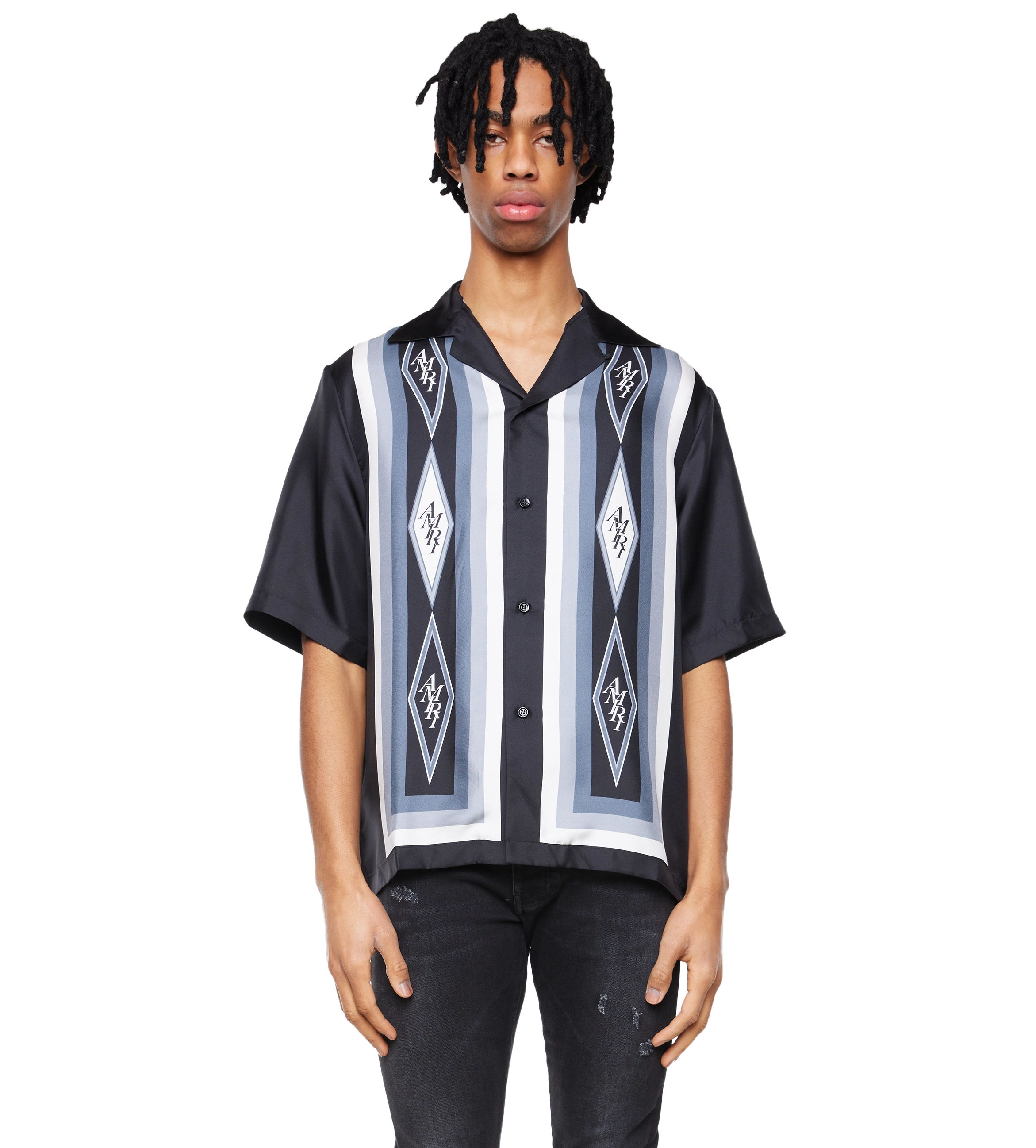 Black and top white diamond shirt
