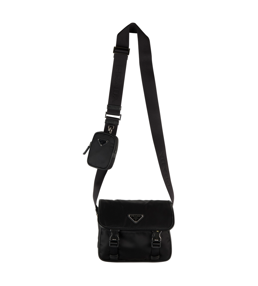 Nylon and Saffiano Leather Messenger Bag Black