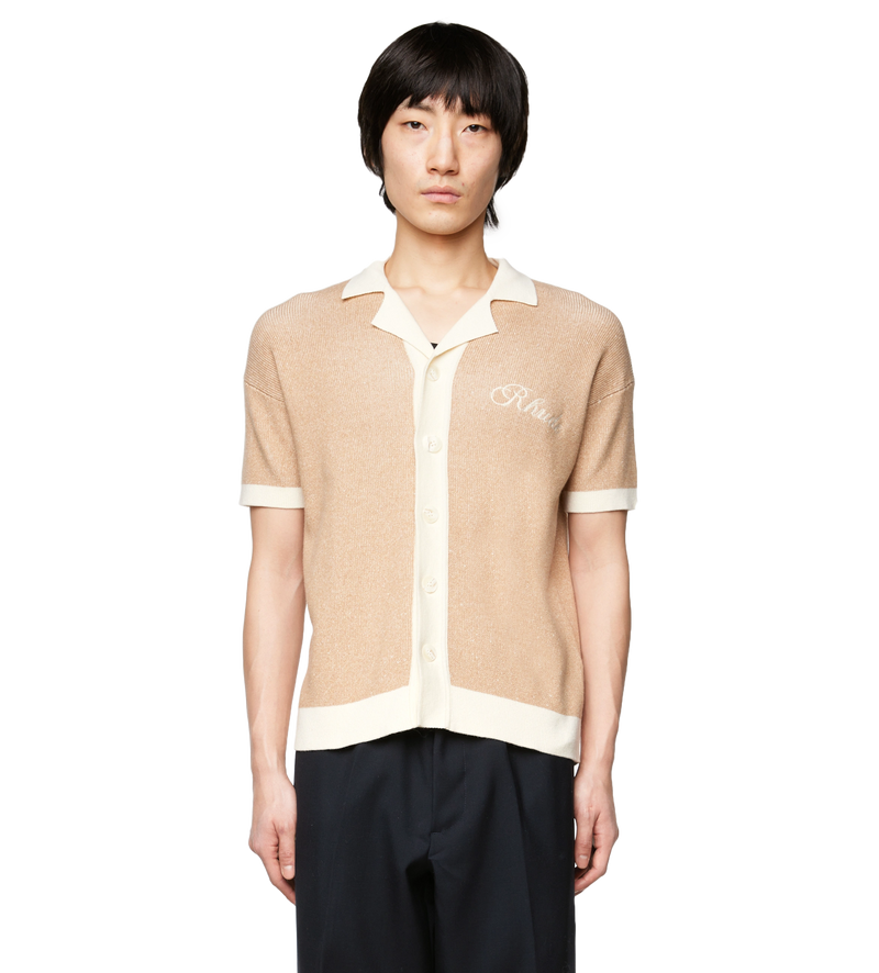 Contrast Knit Button-up Polo - L