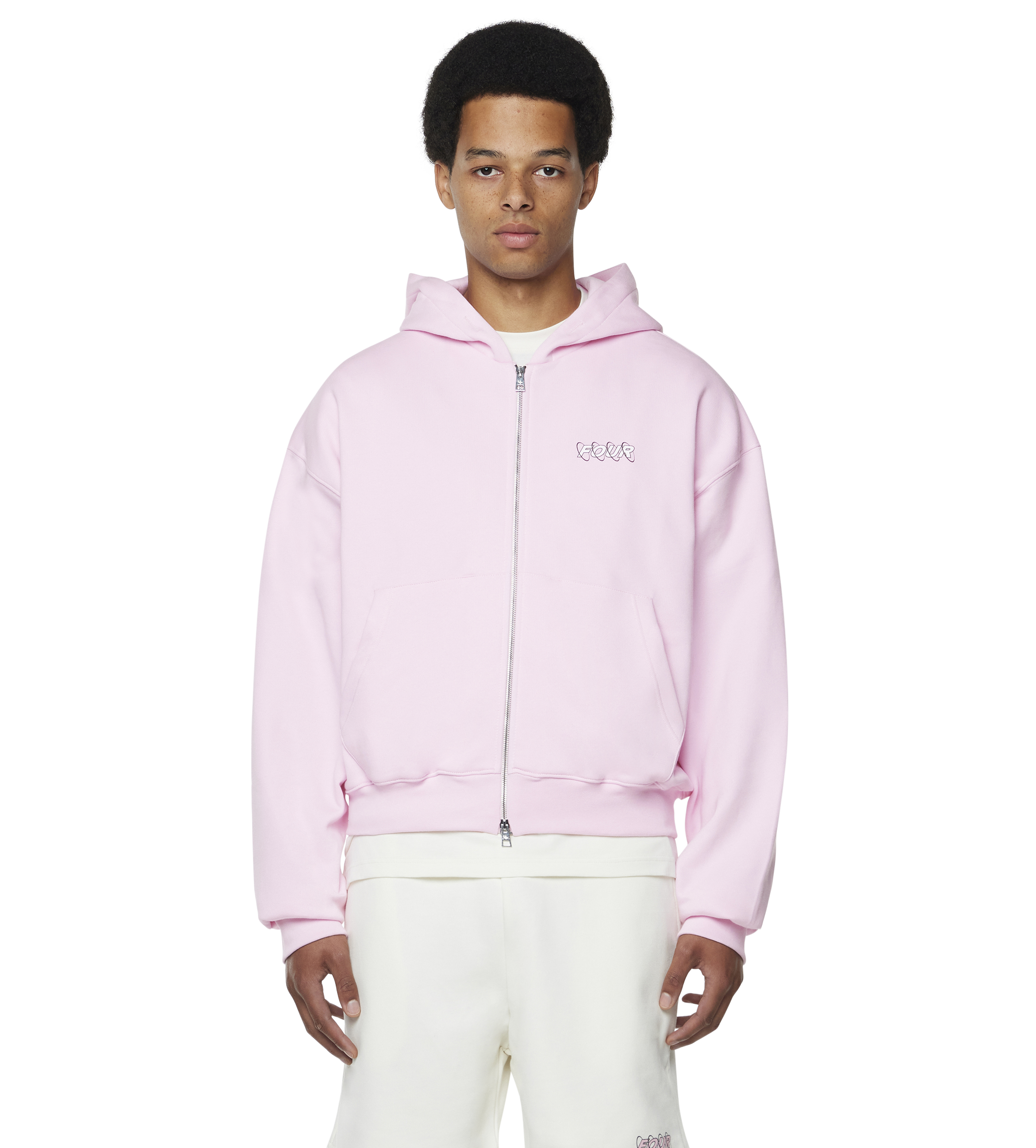 Circles Boxy Zip Up Hoodie Soft Pink/ White