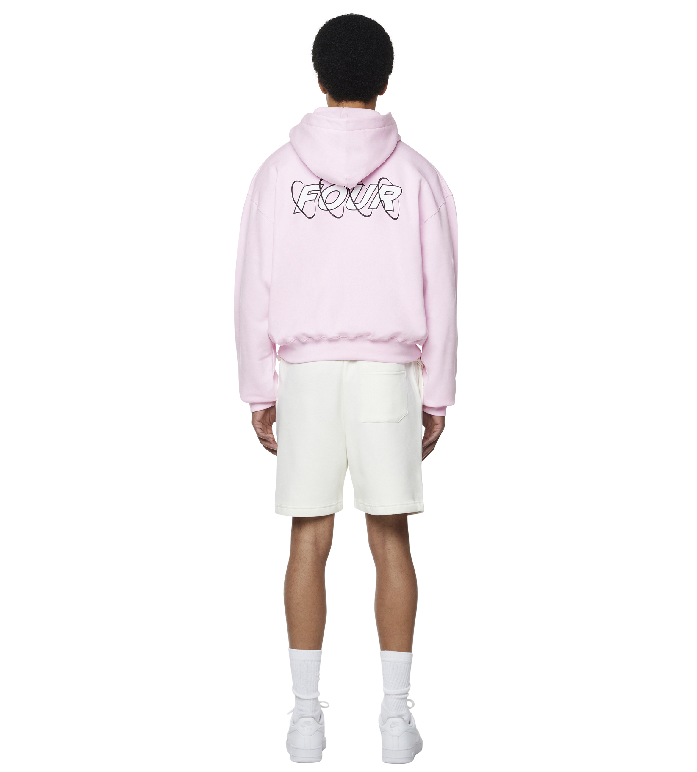 Circles Boxy Zip Up Hoodie Soft Pink/ White