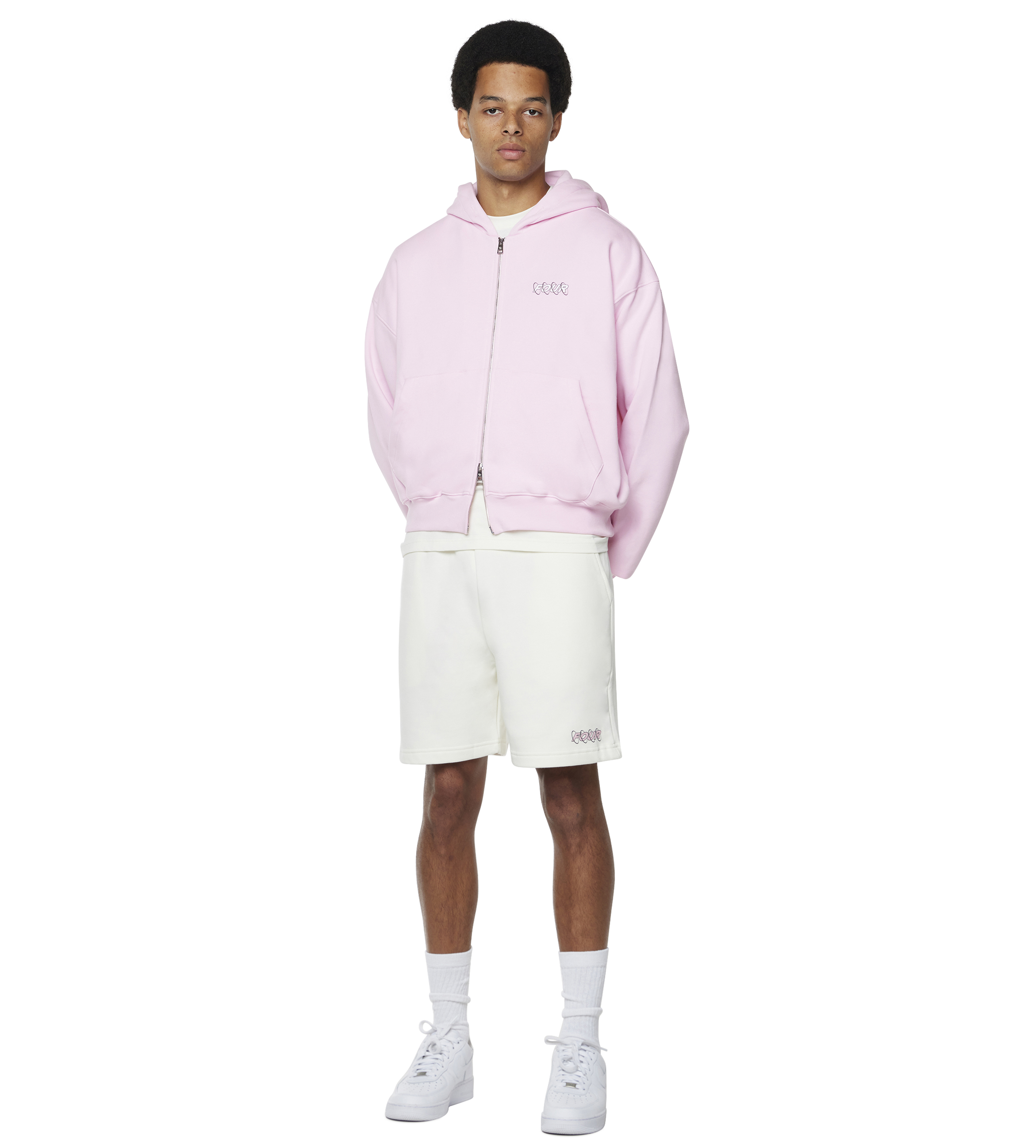 Circles Boxy Zip Up Hoodie Soft Pink/ White