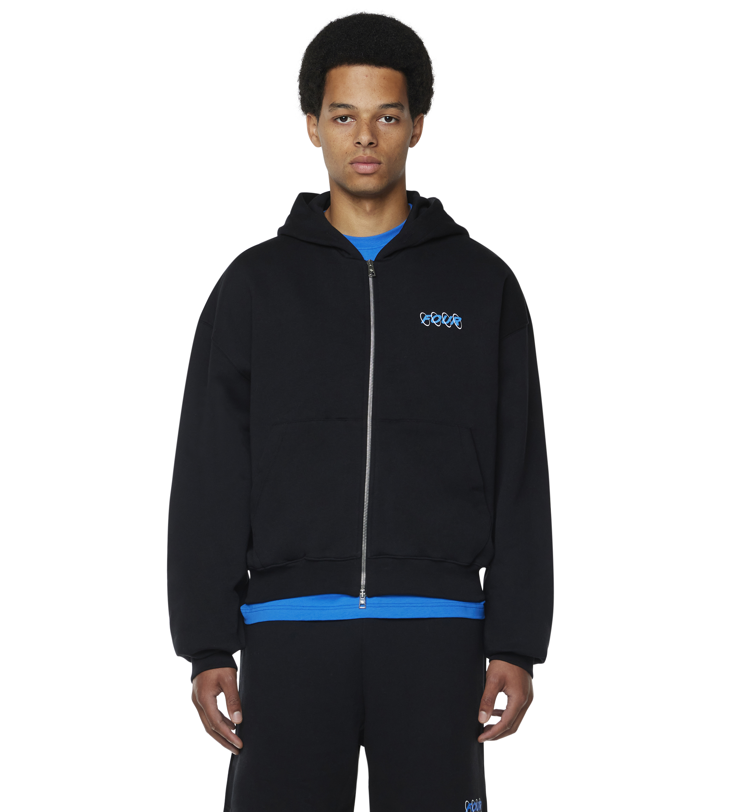 Circles Boxy Zip Up Hoodie Black/ Princess Blue