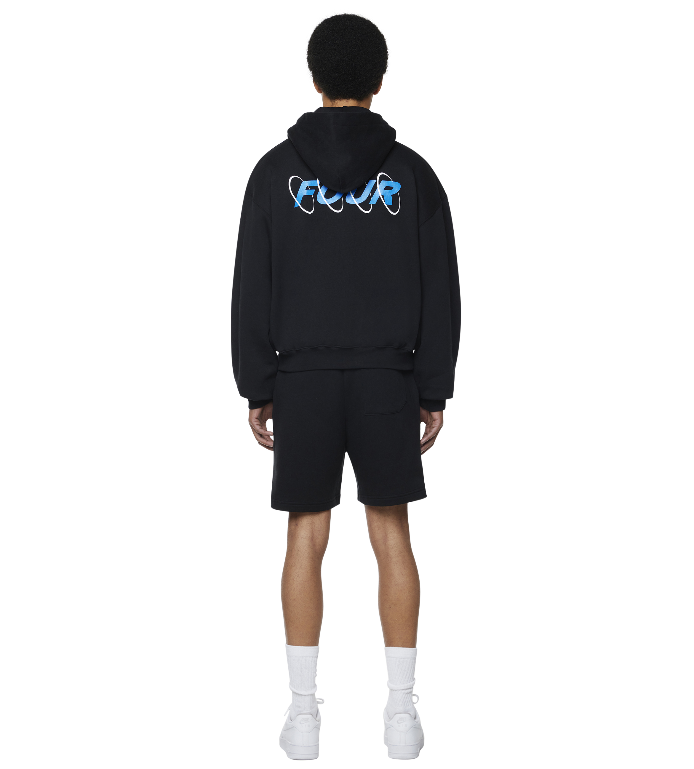 Circles Boxy Zip Up Hoodie Black/ Princess Blue