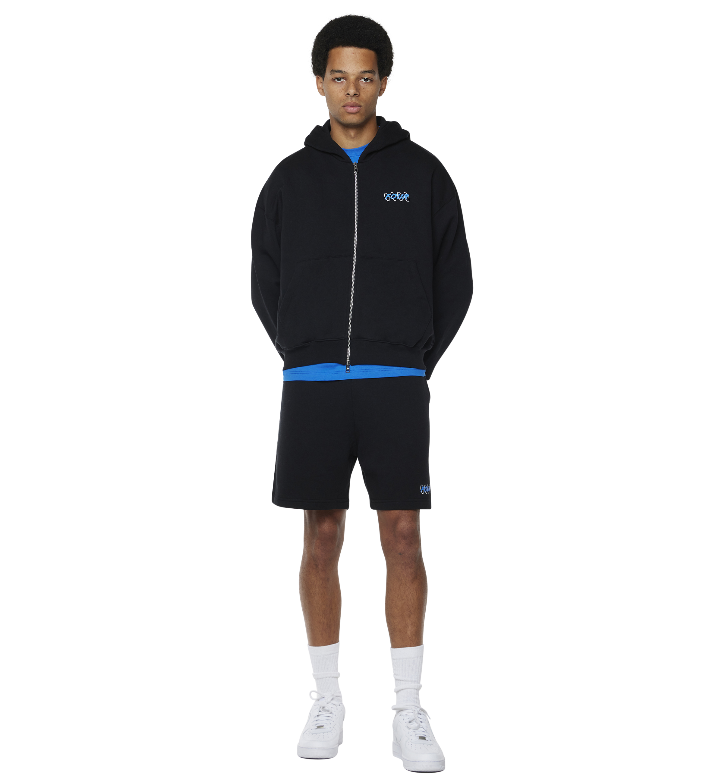 Circles Boxy Zip Up Hoodie Black/ Princess Blue