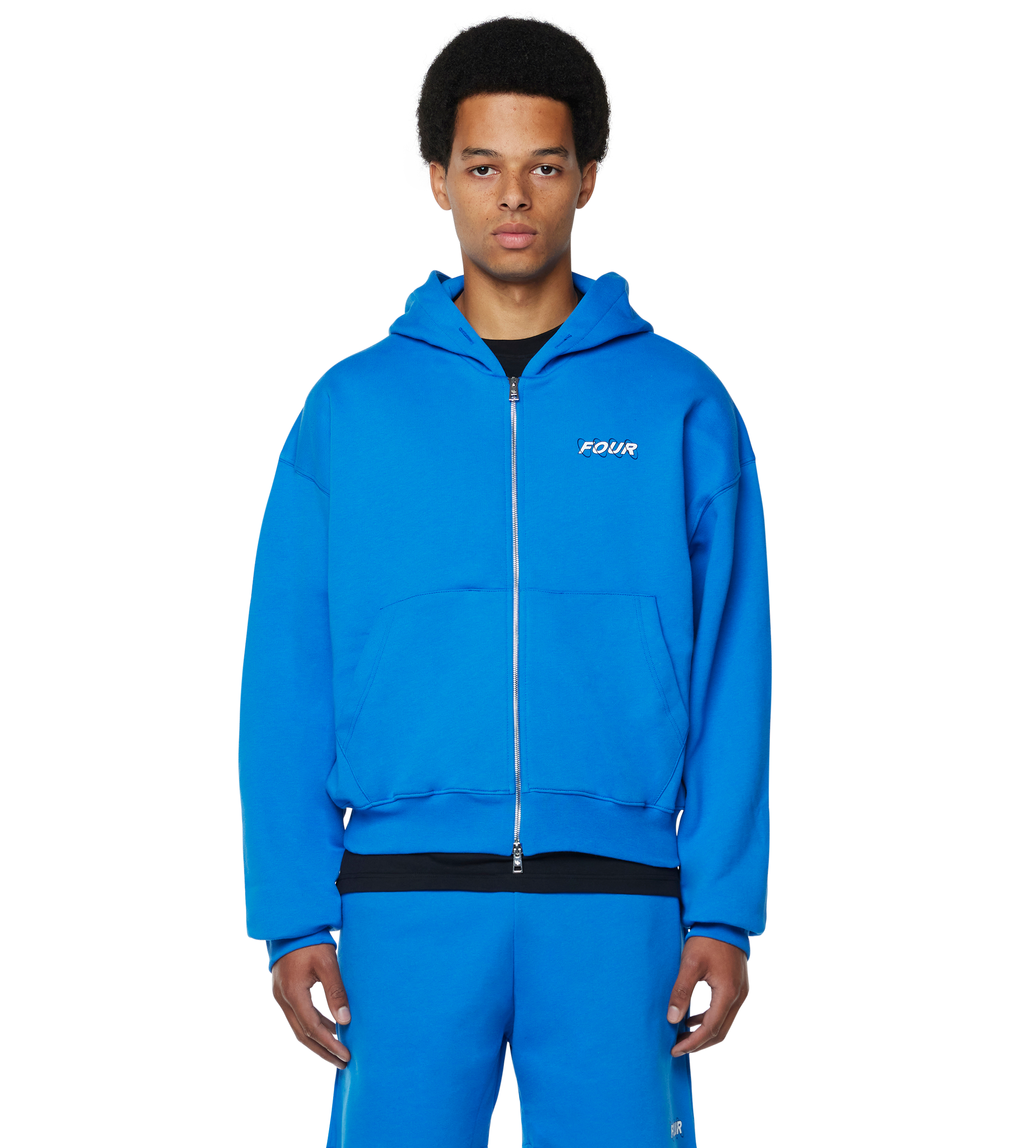 Circles Boxy Zip Up Hoodie Princess Blue/ White