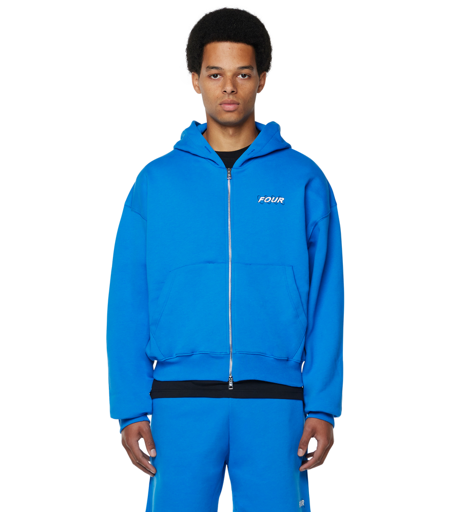 Circles Boxy Zip Up Hoodie Princess Blue/ White