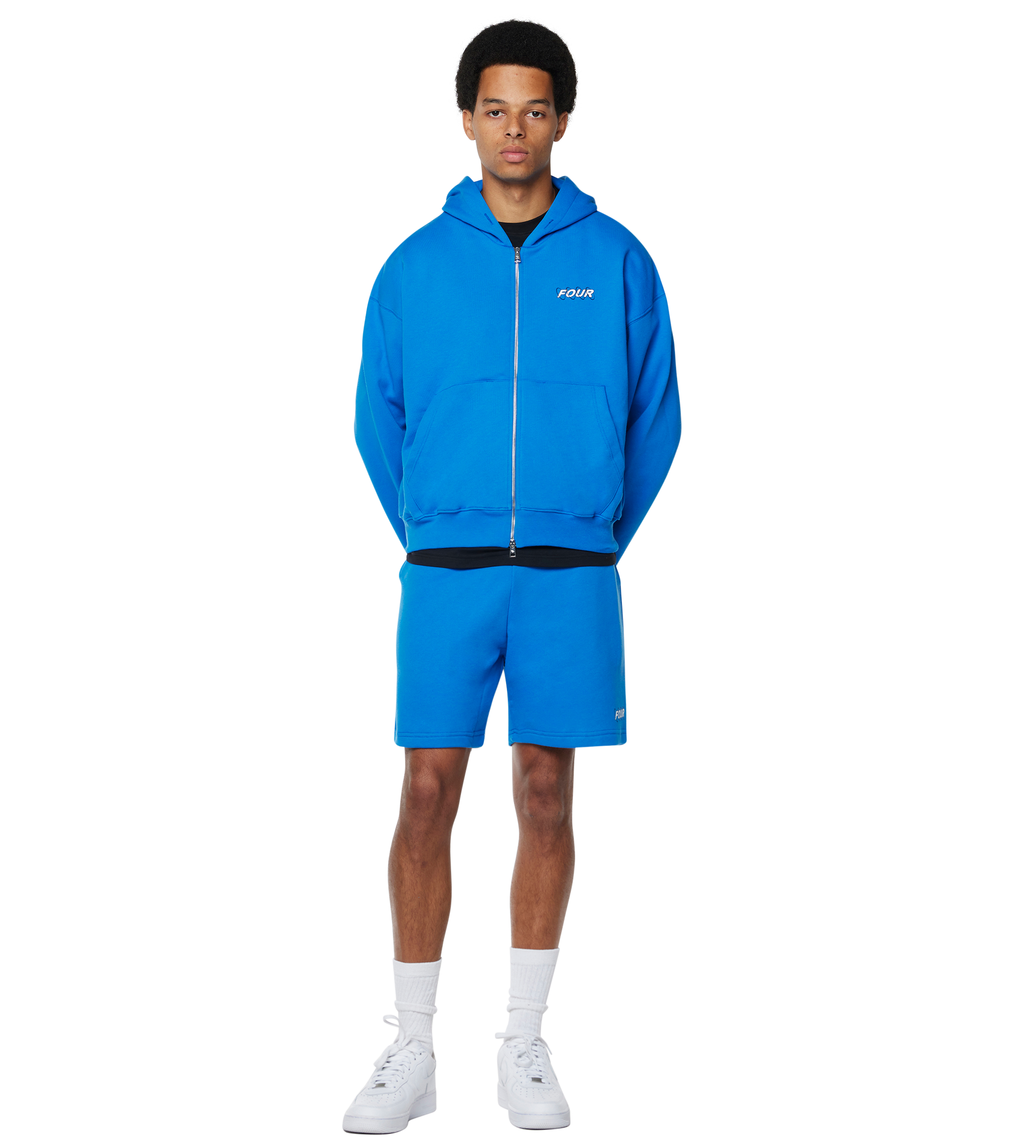 Circles Boxy Zip Up Hoodie Princess Blue/ White