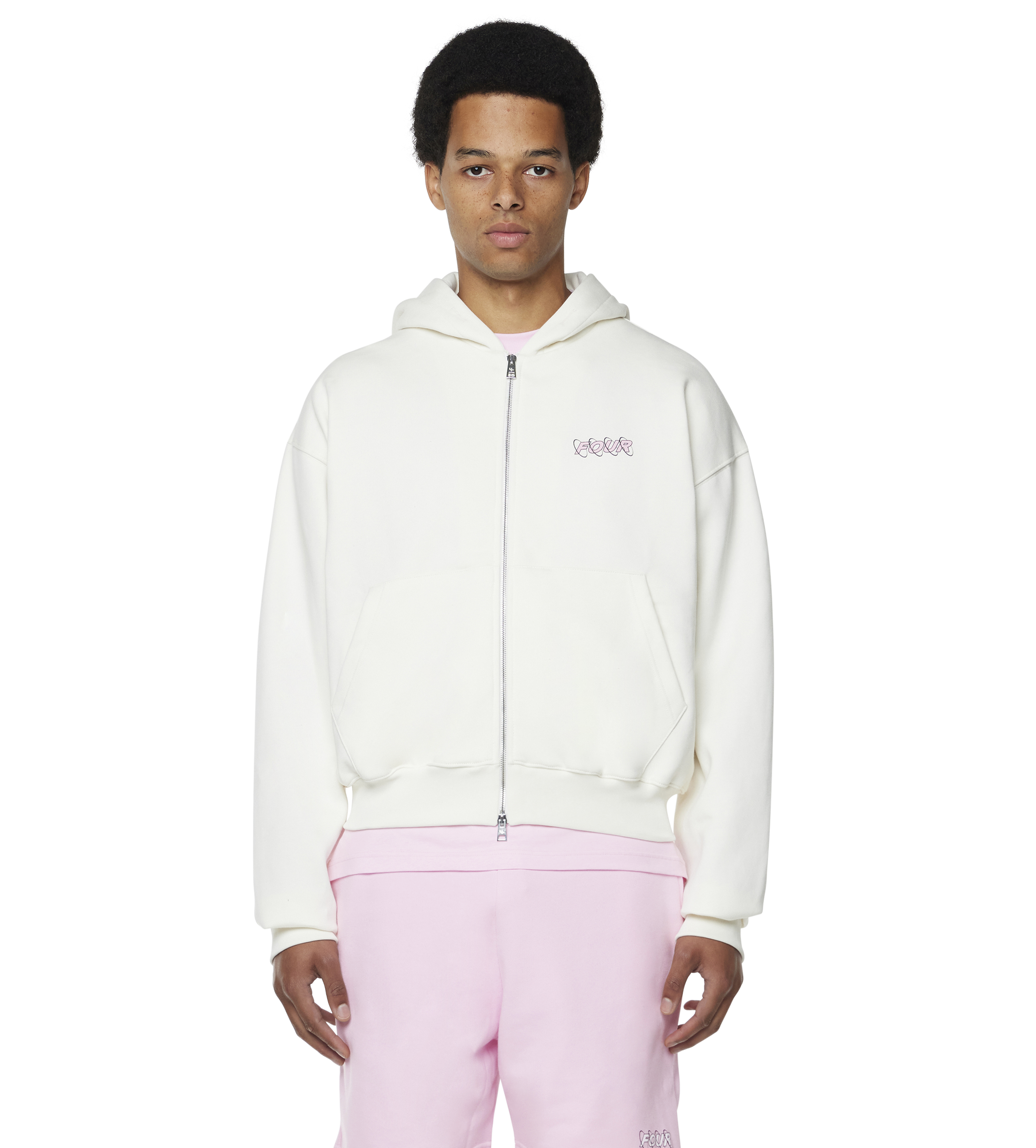 Circles Boxy Zip Up Hoodie Cannoli Cream/ Soft Pink