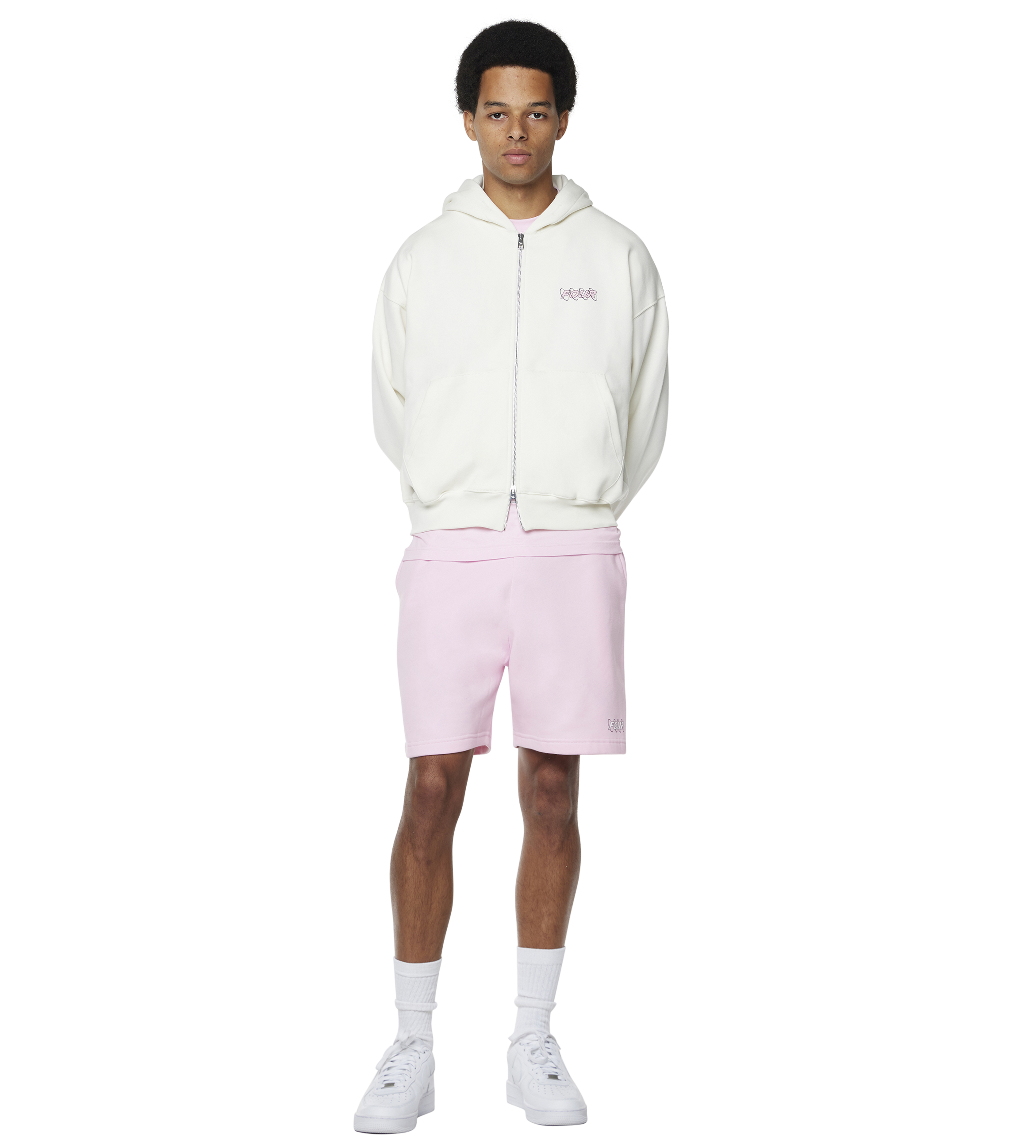 Circles Boxy Zip Up Hoodie Cannoli Cream/ Soft Pink