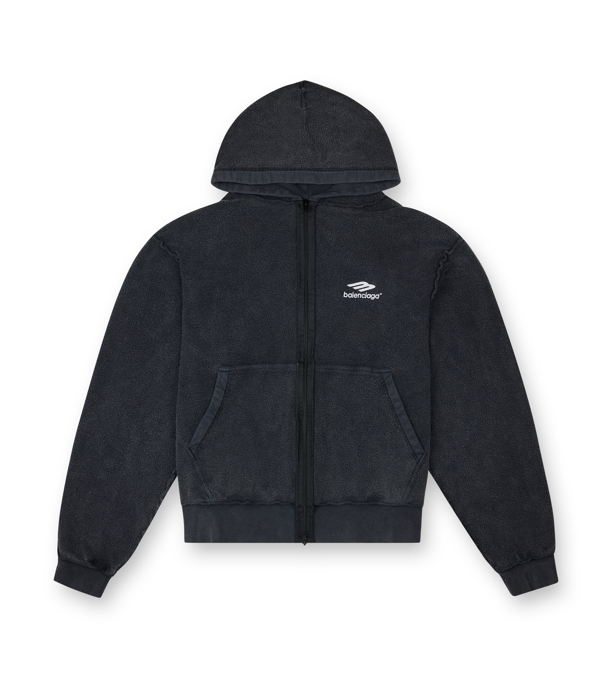 Balenciaga 3B Sports Icon Inside-Out Zip-Up Hoodie in Faded Black